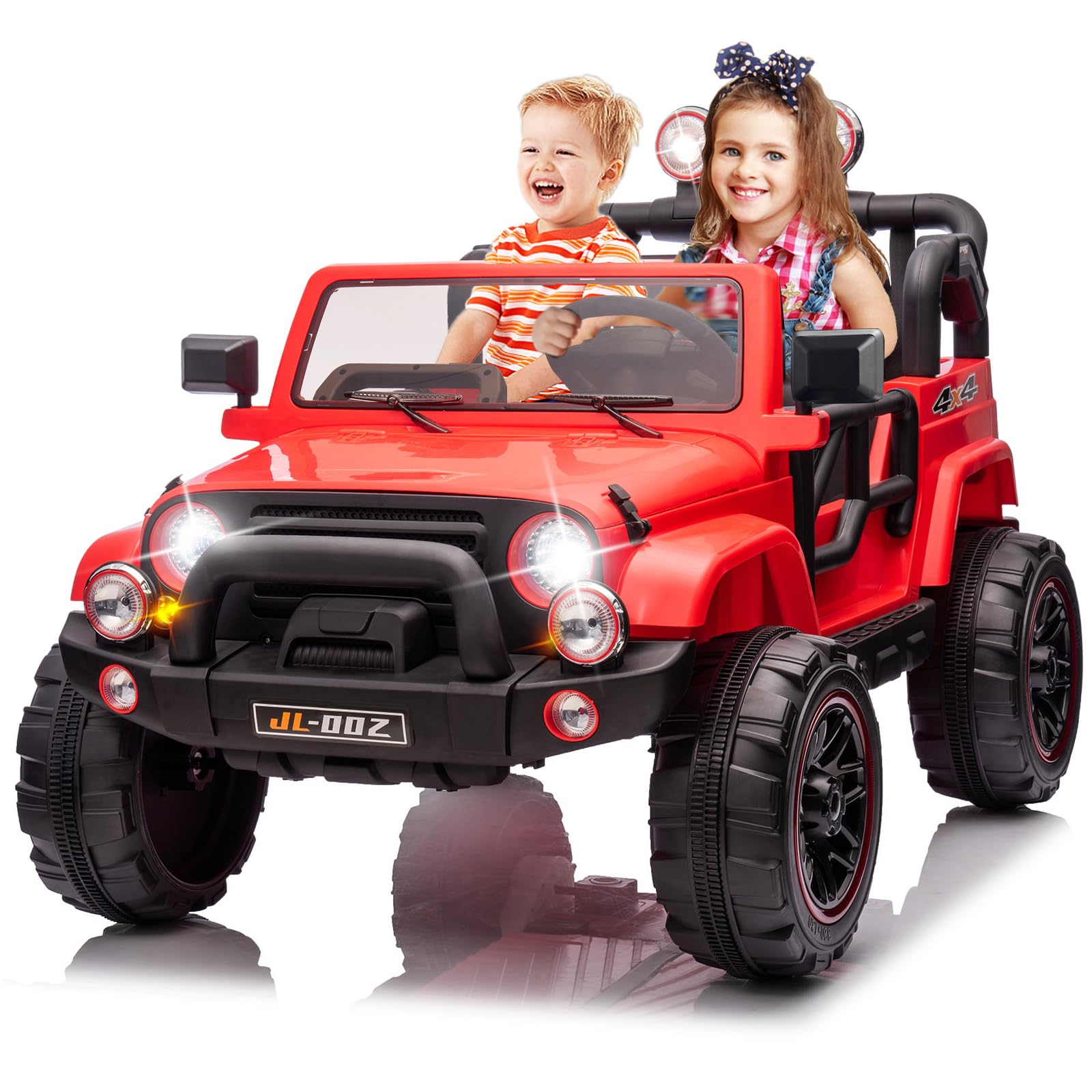 12V Kids Electric Ride On Truck - 2 Seater with Parental Remote Control, MP3 Player & LED Lights | Spring Suspension for Smooth Ride | Perfect for Birthday Gifts & Outdoor Play (Red)