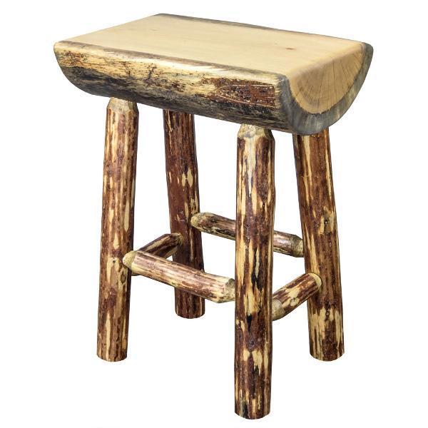 Glacier Country Counter Height Half Log Barstool with Exterior Stain Finish - Rustic Wooden Bar Stool for Kitchen Island, Pub & Outdoor Patio