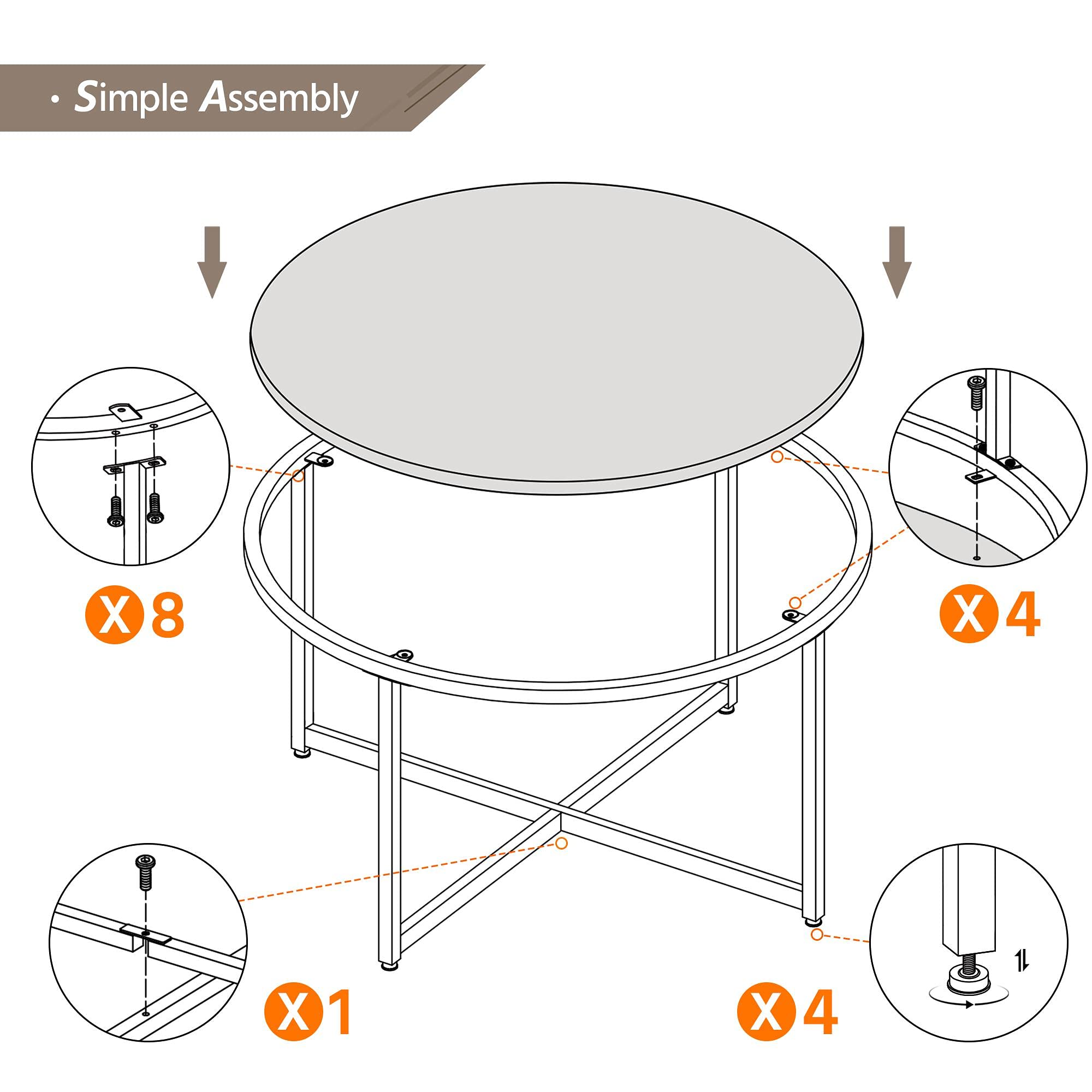 Yaheetech Modern Round Coffee Table & Side Table Set with Faux Marble Tabletop & Gold Metal Stand - Living Room Furniture for Small Spaces, Apartments & Home Decor
