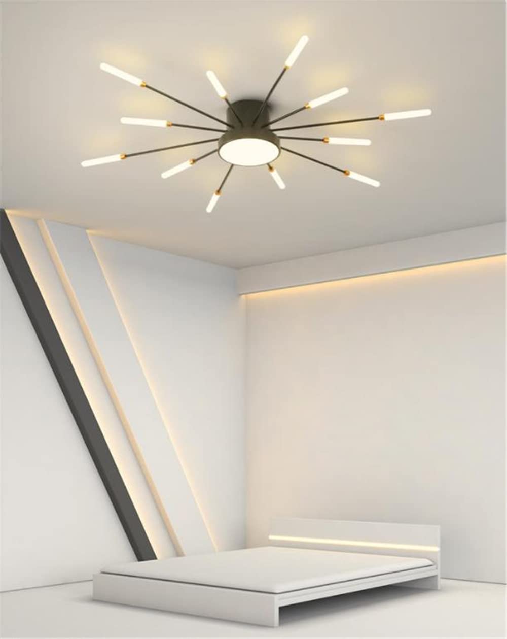 NIUYAO Starburst Style Modern Semi Flush Mount Ceiling Light Fixture - 12-Light Gold Acrylic Close-to-Ceiling Lamp with Included Bulbs for Bedroom, Living Room, Dining Room, Bathroom & Kitchen | Perfect for Modern Home Decor and Ambient Lighting