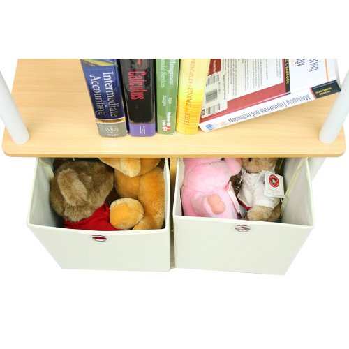Furinno 3-Tier Multipurpose Storage Shelf - Space Saving Bookshelf Cabinet with 2 Bins for Home Office Organization, Beech Finish | Perfect for Storing Books, Toys, Kitchen Supplies & Home Decor