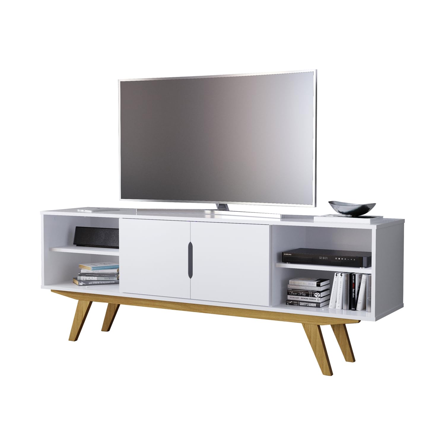 Boahaus Omaha TV Stand for 58 Inch TVs - Modern Entertainment Center with Durable Wood Construction & White Finish - Perfect for Living Room, Bedroom, or Home Theater Setup