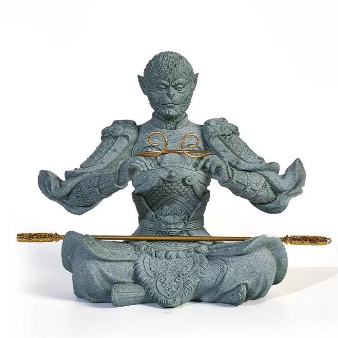 Black Myth: Wukong Sandstone Tea Pet Ornament - Handcrafted Chinese Zen Decor for Tea Ceremony, Office Desk & Meditation Space