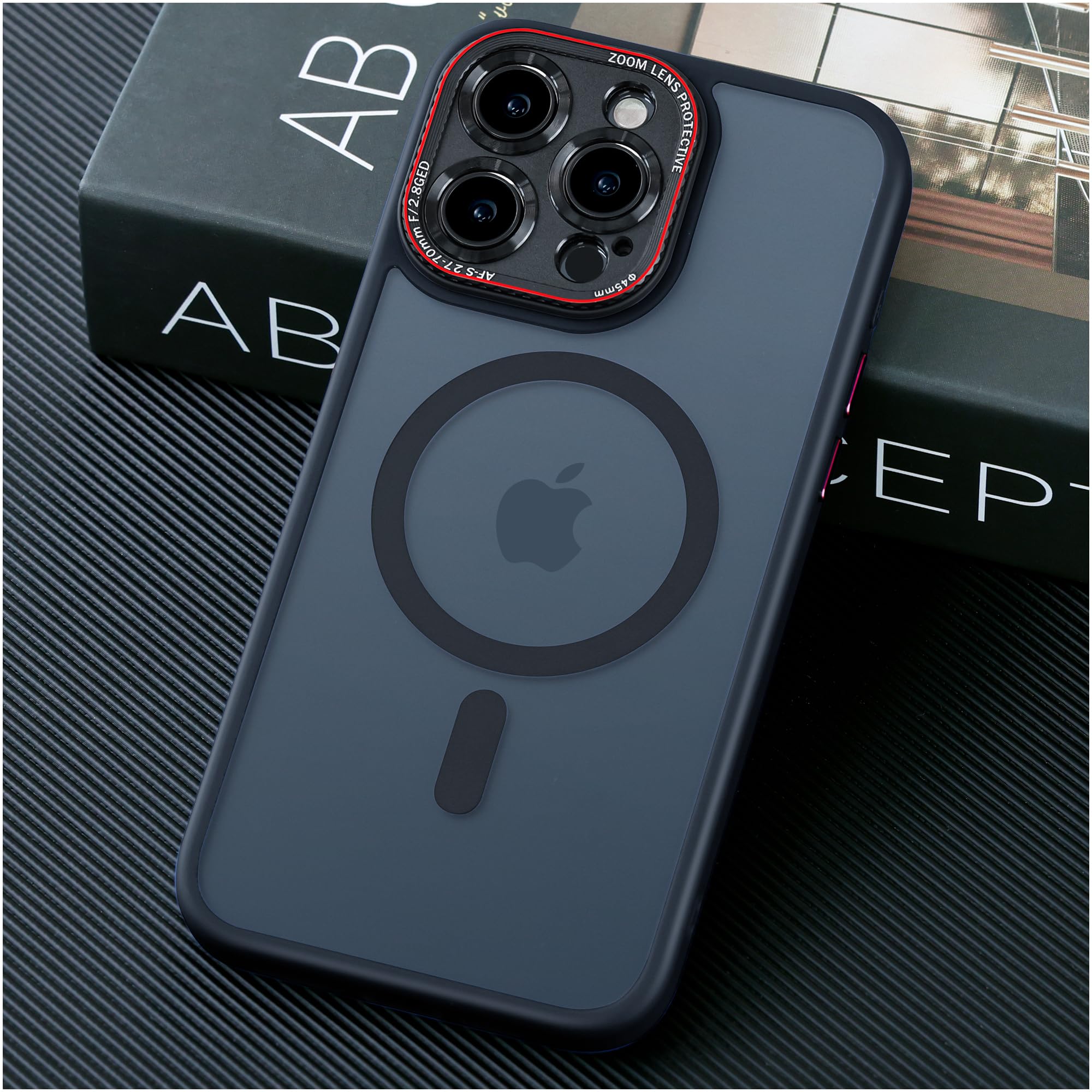 JUESHITUO iPhone 15 Pro Max Case with Built-in Camera Lens Protector - Military-Grade Shockproof Clear Case Compatible with MagSafe (Black Titanium) - Perfect for Outdoor Adventures, Travel & Daily Protection