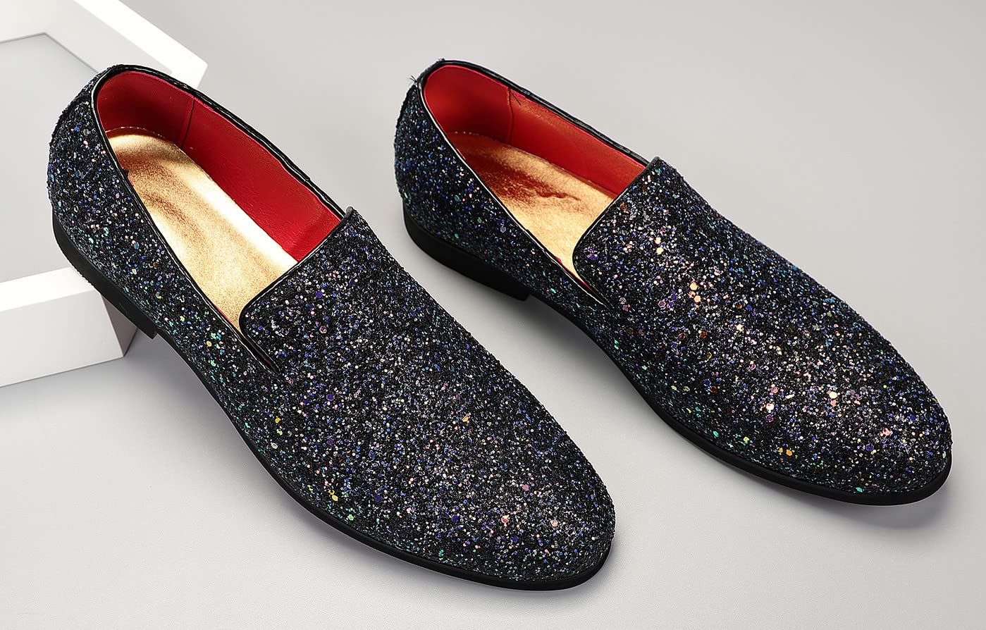 Men's Glitter Loafers - Luxury Sparkly Dress Shoes for Wedding, Tuxedo & Suit | Slip-On Casual Shoes for Parties, Prom & Formal Events