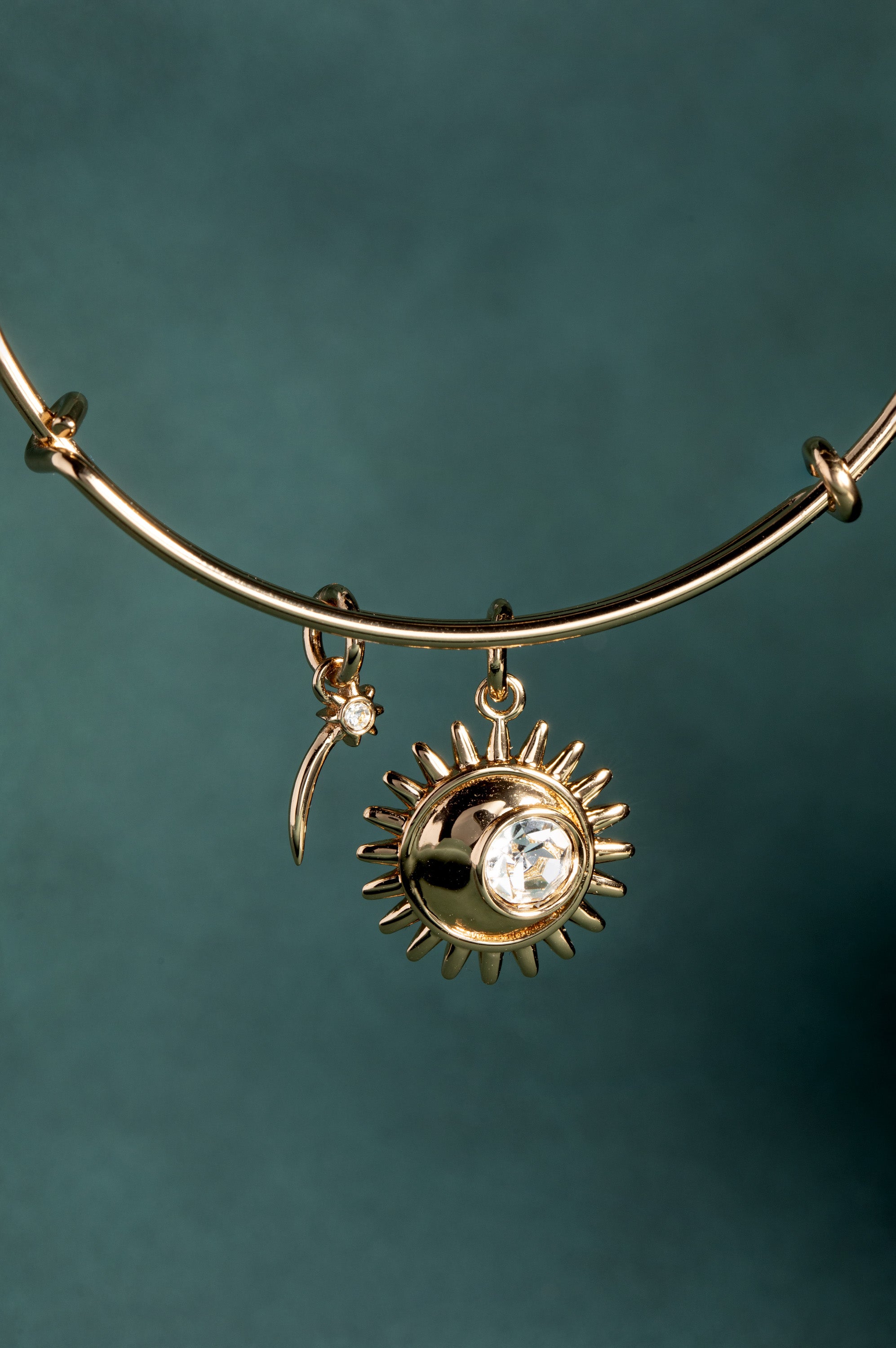 Celestial Bangle Bracelet - Elegant Silver Moon & Star Charm Jewelry for Women - Perfect for Boho Fashion, Gift Giving & Special Occasions