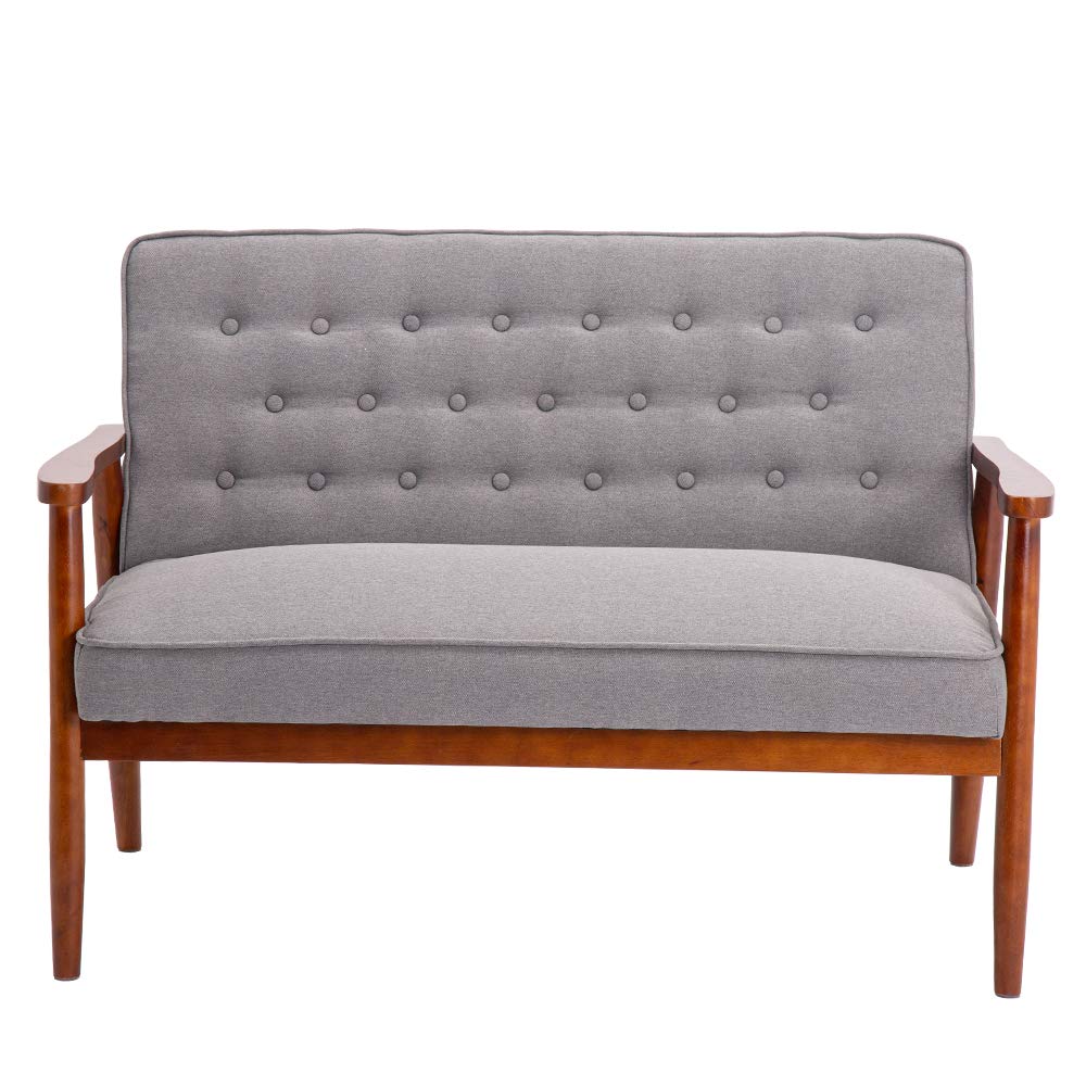 Vintage Mid-Century Modern Fabric Upholstered Wooden Lounge Chair - Retro Living Room Armchair with Wooden Legs for Home Office, Reading Nook & Lounge Area - Comfortable Sofa Loveseat for Relaxation
