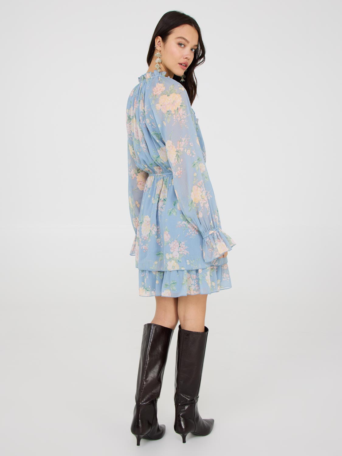 Floral Print Chiffon Mini Dress With Ruffle Details - Elegant Summer Party Dress for Women, Perfect for Weddings, Dates & Beach Vacations