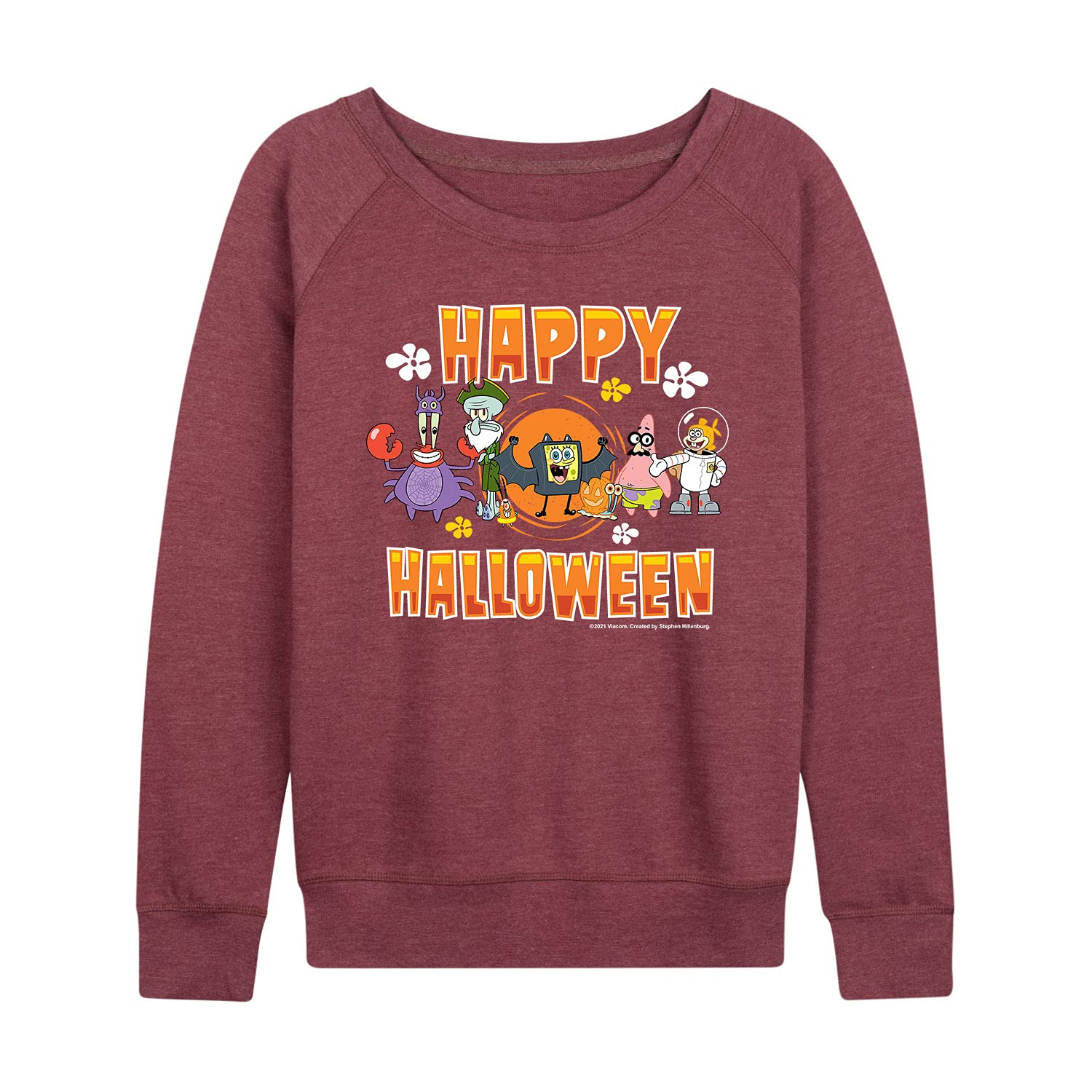 HYBRID APPAREL Women's SpongeBob SquarePants Happy Halloween Lightweight French Terry Pullover Hoodie - Cute Cartoon Sweatshirt for Halloween Costumes, Cosplay & Casual Wear