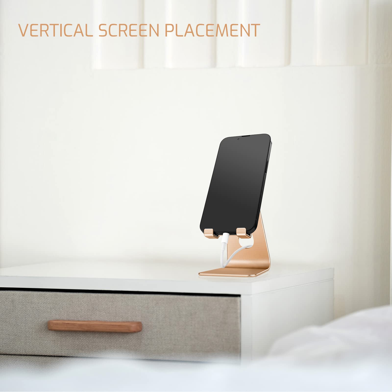 Premium Aluminum Alloy Phone Stand - Adjustable Desktop Phone Holder with 360° Rotation, Universal Smartphone Dock Cradle in Gold (Perfect for Home Office, Bedside, Kitchen & Video Calls)