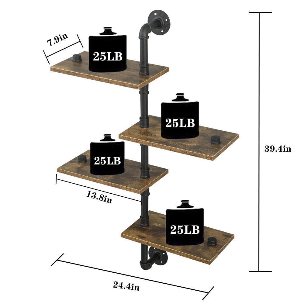 Industrial Pipe Shelving Kit with Wood Planks - Wall Mounted Floating Shelves for Kitchen, Bar, Living Room & Office - Rustic Corner Shelf for Home Decor & Storage