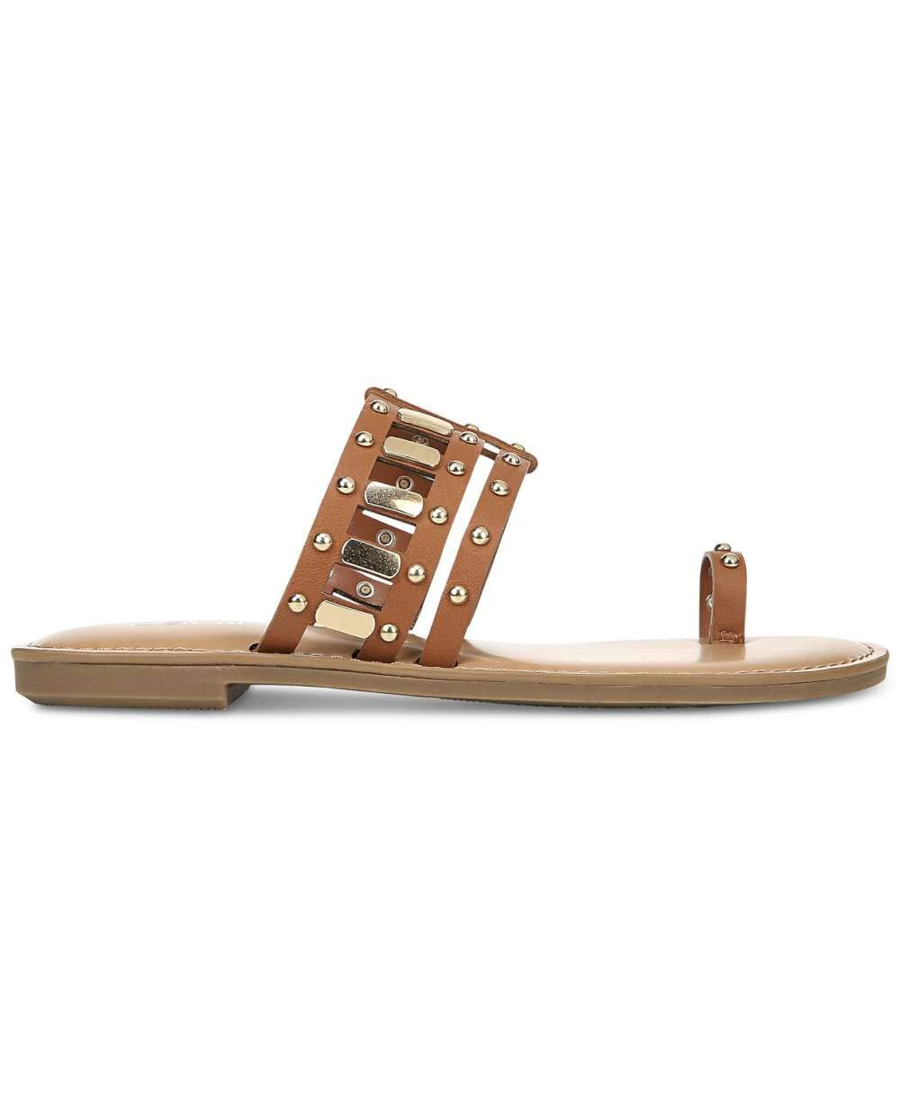 Bar III Women's Avah Embellished Toe Loop Slide Sandals - Brown Size 6.5 Medium (B,M) | Comfortable Summer Casual Shoes for Beach, Vacation & Everyday Wear