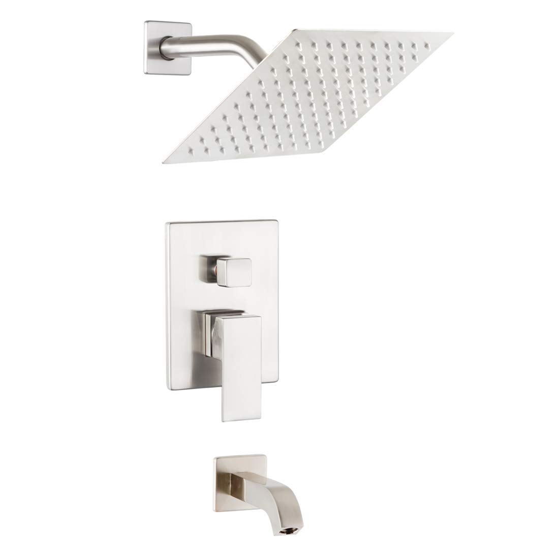 Premium Brushed Nickel Shower Faucet with Tub Spout - Wall Mounted Rainfall Shower System Kit Including Mixer Valve, Shower Head & Handle - Perfect for Modern Bathroom Renovation & Spa-Like Shower Experience