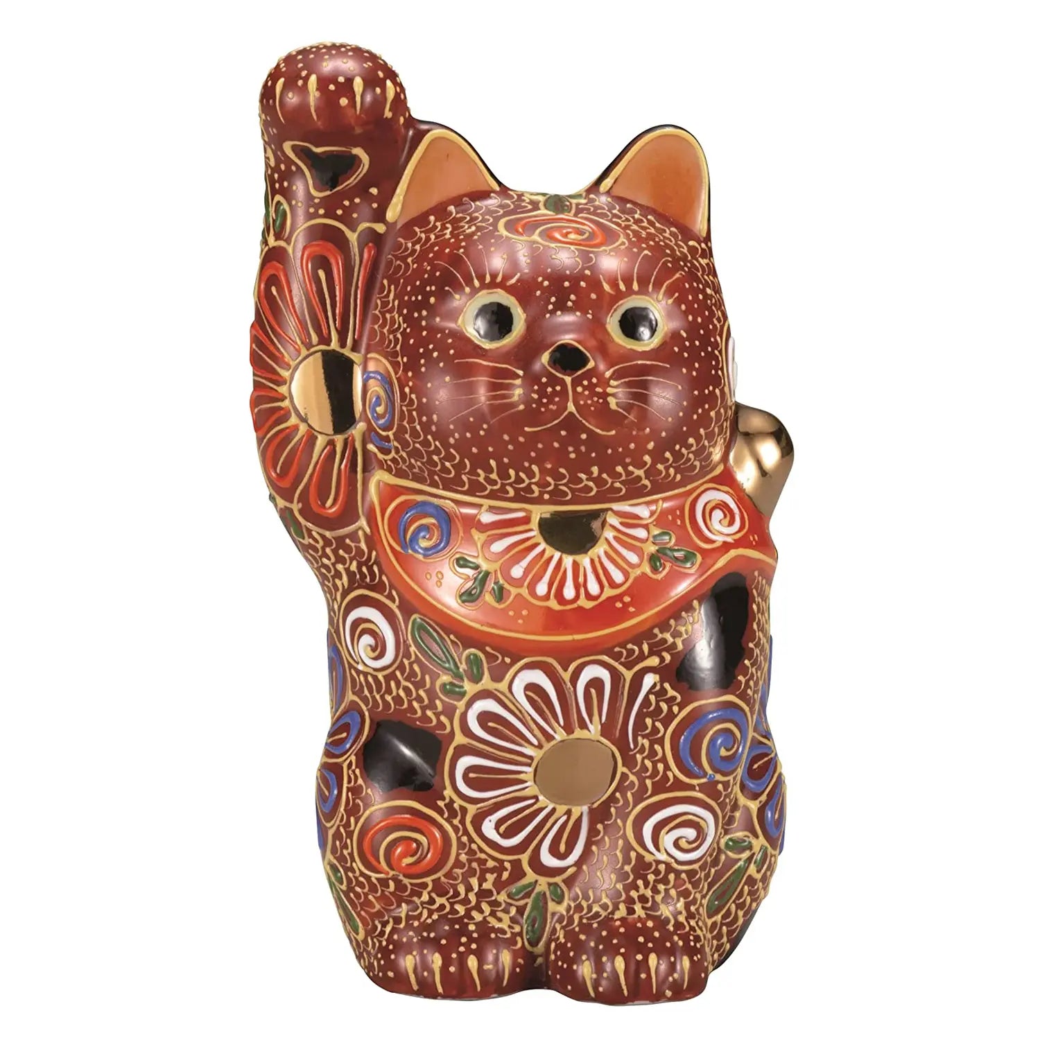 Authentic Japanese Kutani Ware Porcelain Lucky Maneki Neko Cat Figurine - 4-Inch Collectible Home Decor for Good Fortune & Wealth | Perfect for Office Desk, Gift Giving & Feng Shui Decorations