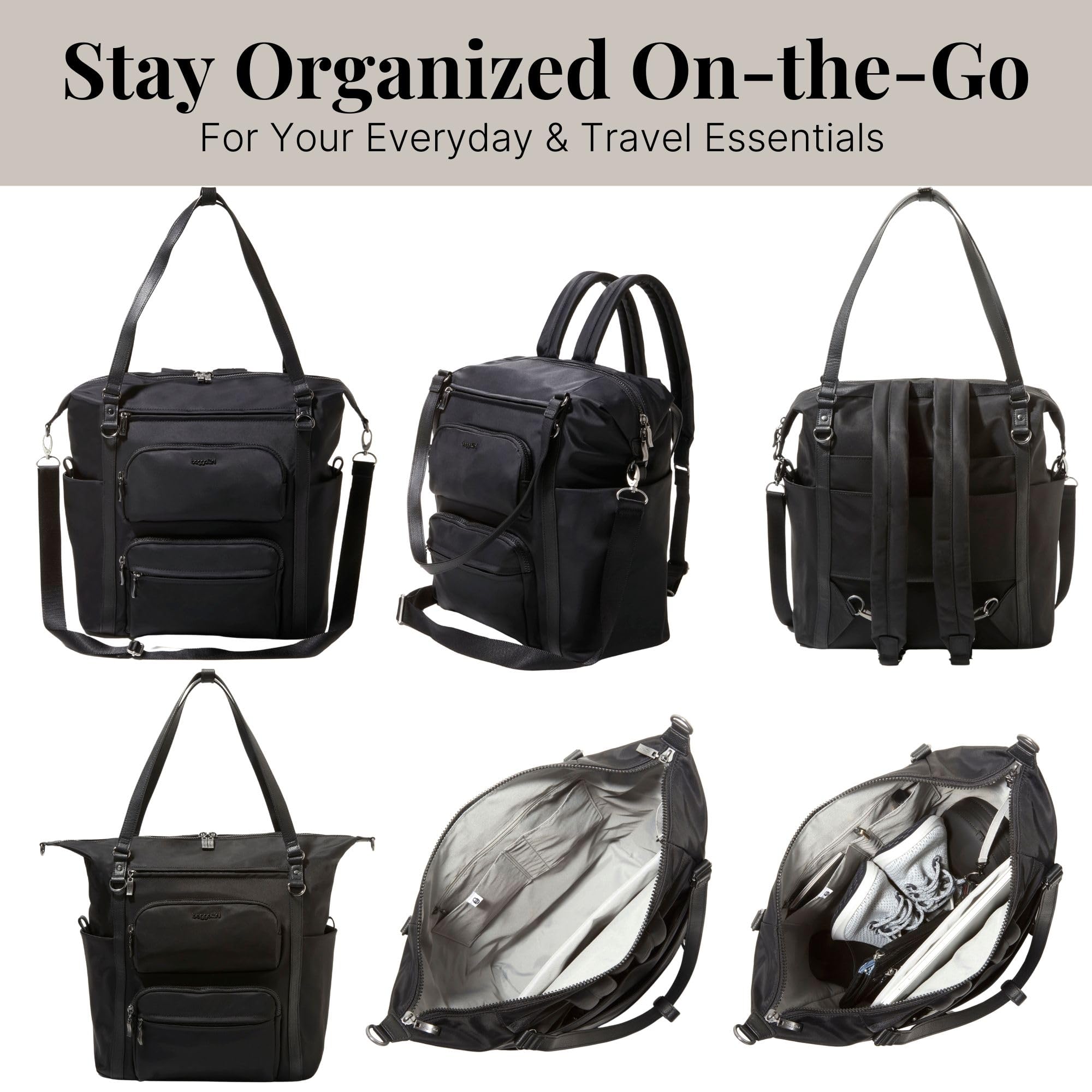Baggallini Nolita Convertible Backpack - 14x11 Inch Lightweight Travel Backpack with 16 Inch Laptop Sleeve - Versatile Carry-On Luggage for Work, Commute & Weekend Getaways