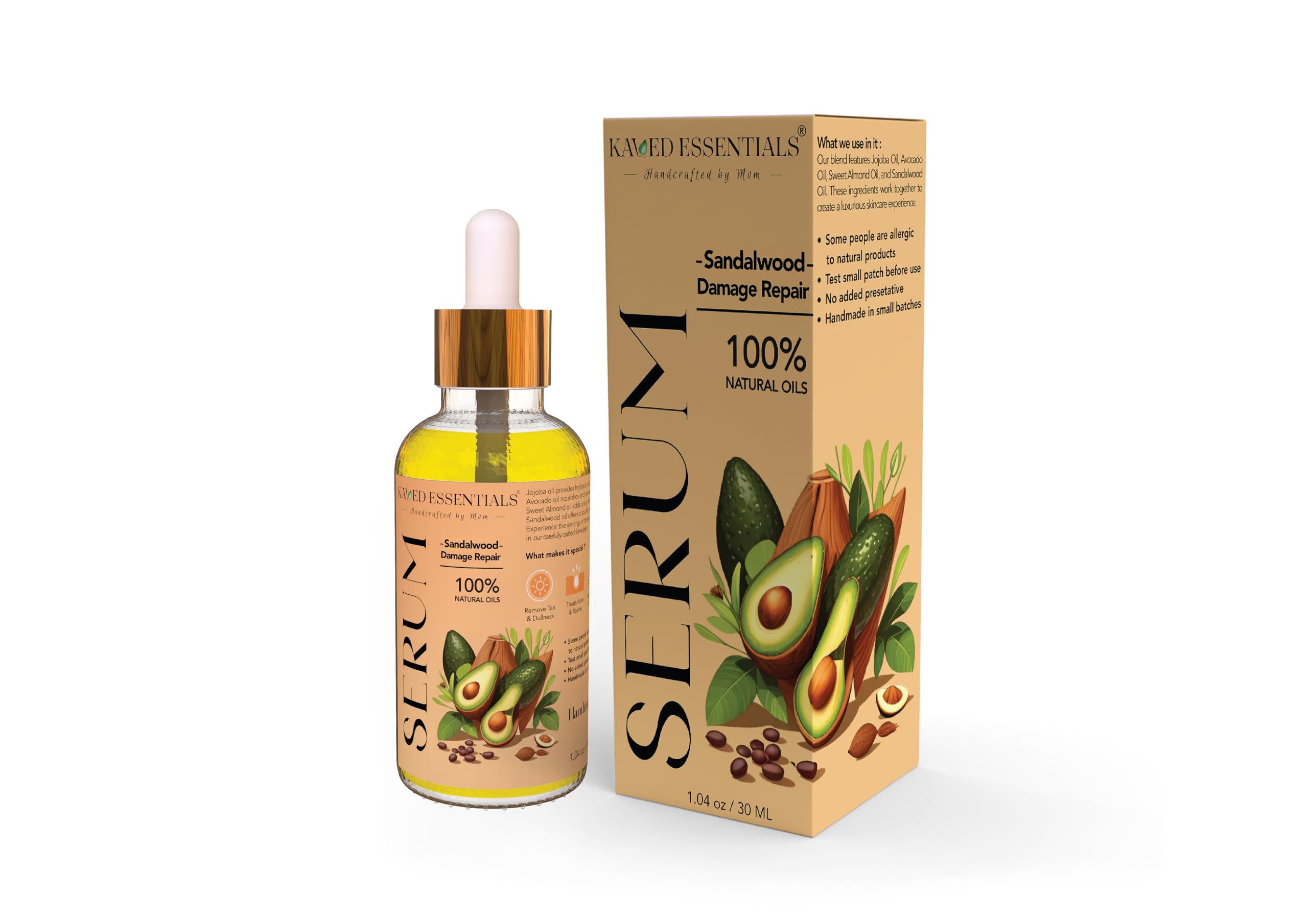 Organic Sandalwood Bark Infused Facial Oil - 30ml | Anti-Aging Serum with Jojoba Oil, Avocado Oil & Sweet Almond Oil | Hydrating & Nourishing for Dry Skin, Wrinkles & Fine Lines | Perfect for Night Routine & Daily Skincare Regimen