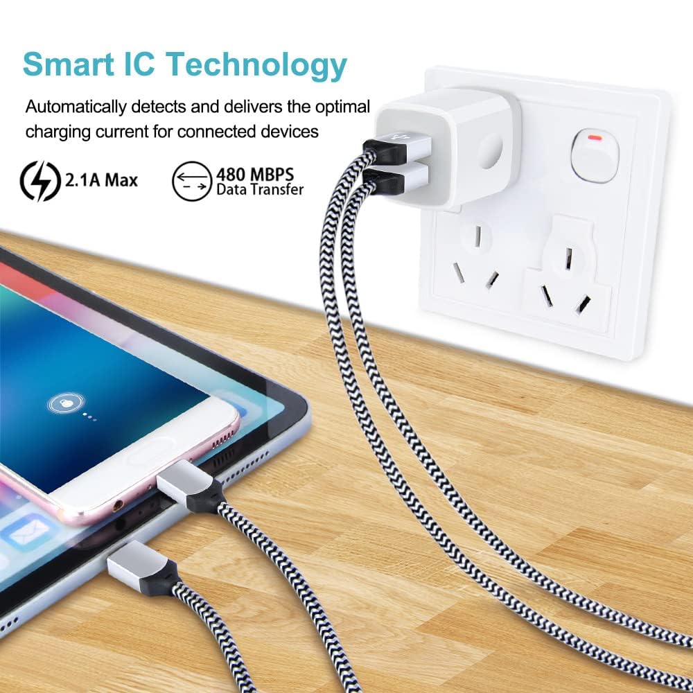 Fast Charging USB Wall Charger Block - Dual Port 2.1A Power Adapter Cube (3-Pack) for iPhone 16/15/14/13/12/11/Pro Max/XS/XR/X/8/7/6 & Samsung Galaxy S25 Ultra/A16 - Perfect for Home, Office & Travel Charging Needs