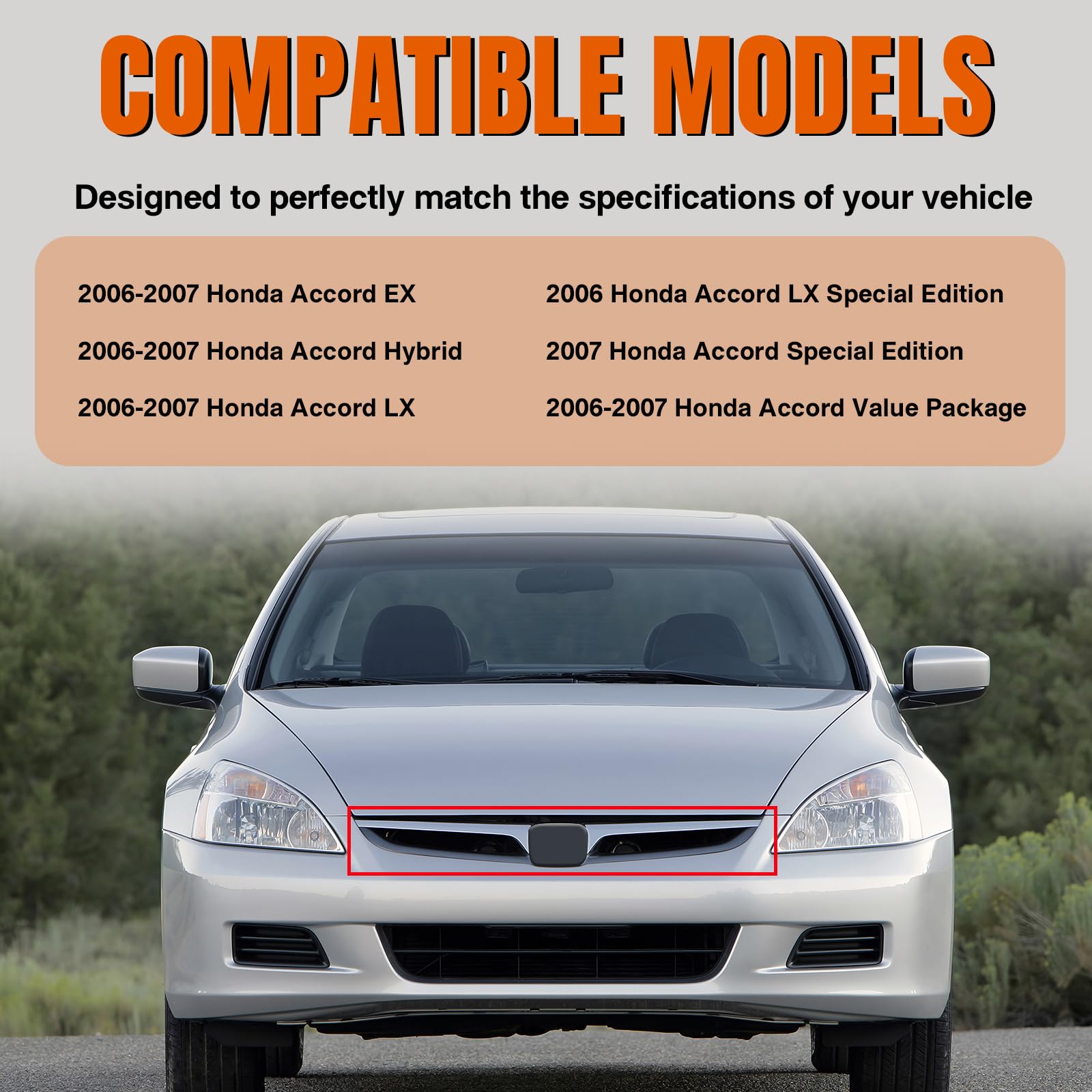 2006-2007 Honda Accord Sedan Front Grille Assembly - Gray Silver Replacement (Part# HO1200179 71121SDAA10ZA) | Perfect Fit & Durable Design for Car Restoration & Customization