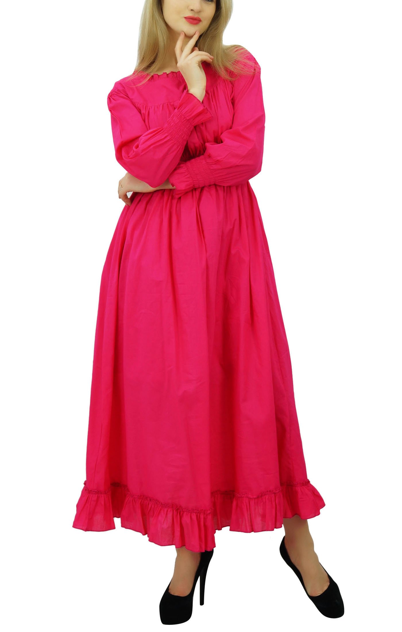 Bimba Women's Cotton Smocked Waist Long Casual Maxi Dress - Flowy Summer Beach Dress for Vacation, Brunch & Outdoor Events