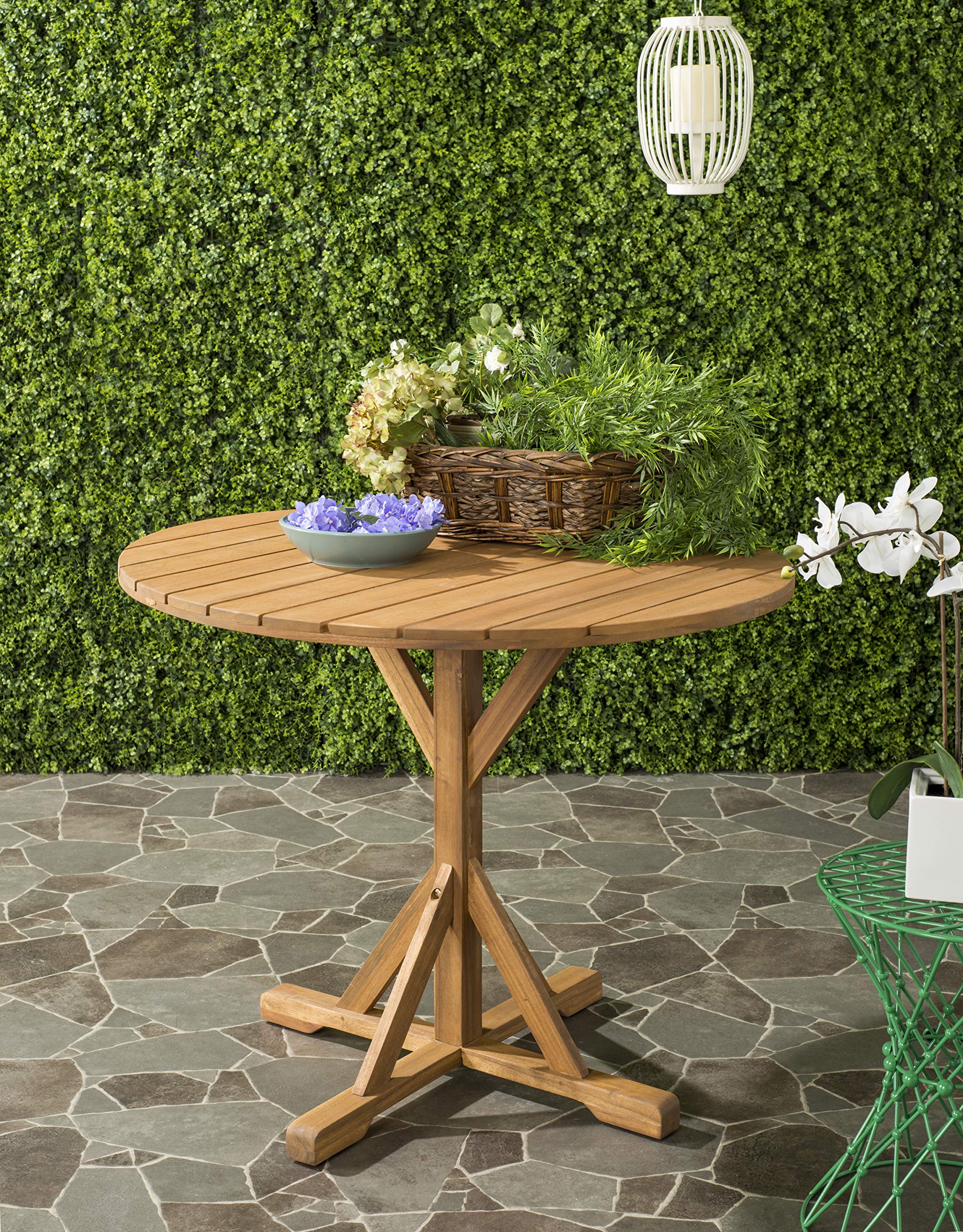 SAFAVIEH PAT6735A Arcata Round Outdoor Dining Table - Weather-Resistant, Durable for Patio, Garden, and Poolside Use