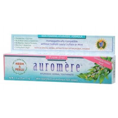 AUROMERE Ayurvedic Toothpaste with Cardamom & Fennel - Foam Free 4.1oz (117g) for Natural Oral Care & Fresh Breath - Perfect for Daily Use & Travel