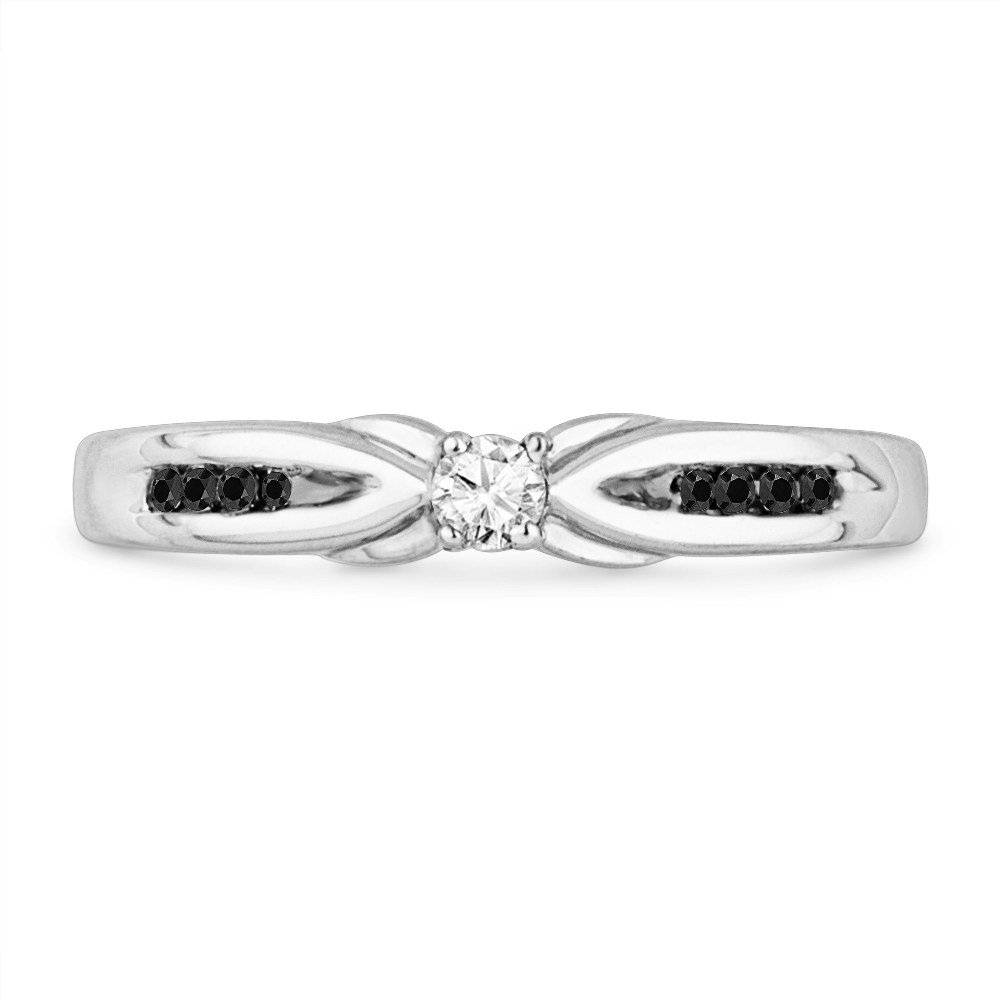 DGOLD 10KT White Gold Black & White Round Diamond Promise Ring (1/6 CTTW) - Perfect for Engagement, Anniversary & Romantic Gifts