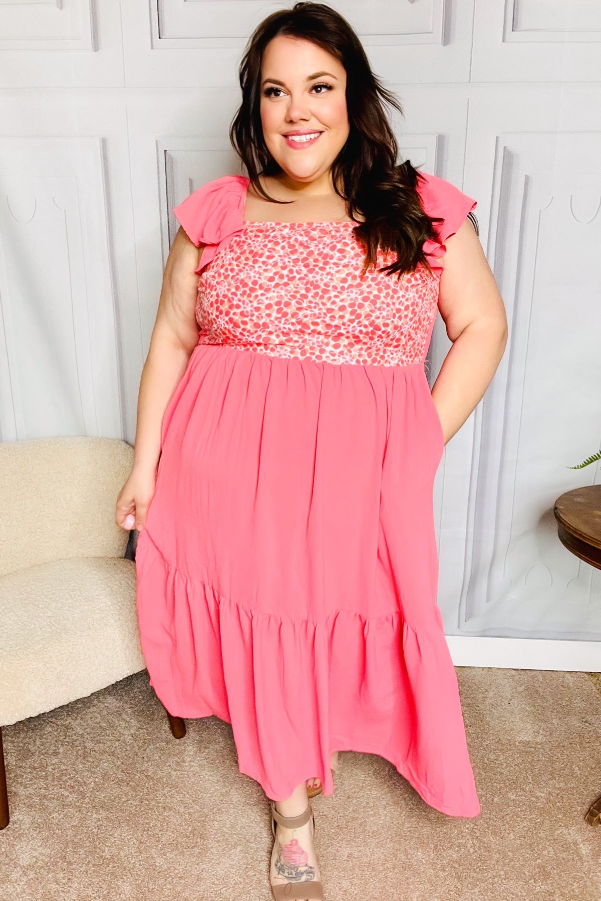 Elegant Coral Floral Embroidery Maxi Dress for Women - Perfect for Beach Vacations, Summer Parties & Boho Weddings