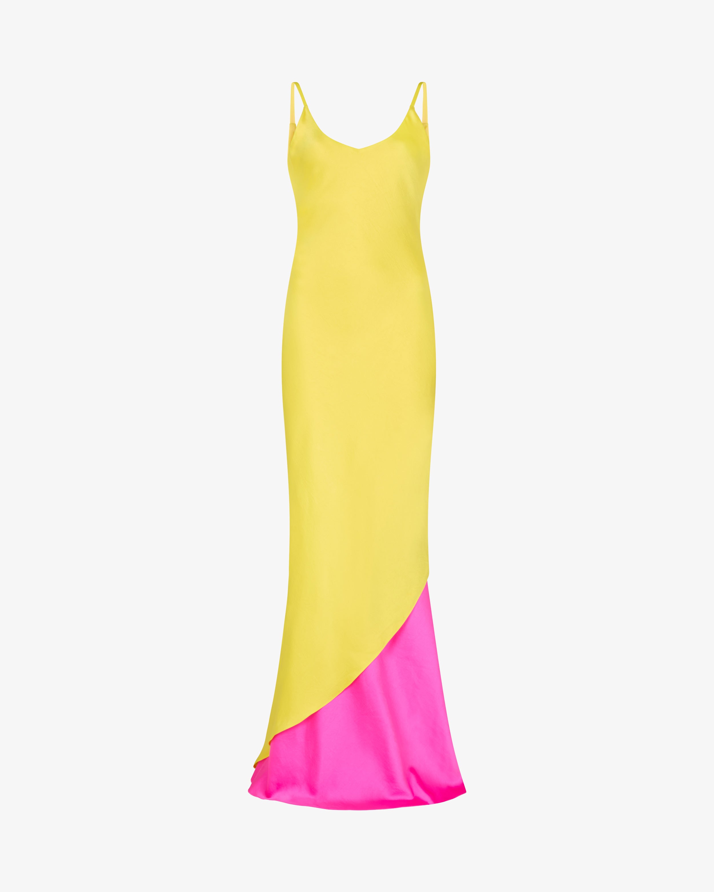 Double Layer Slip Dress for Women - Bright Yellow & Pink Flowy Nightgown - Perfect for Sleepwear, Loungewear, and Summer Dresses