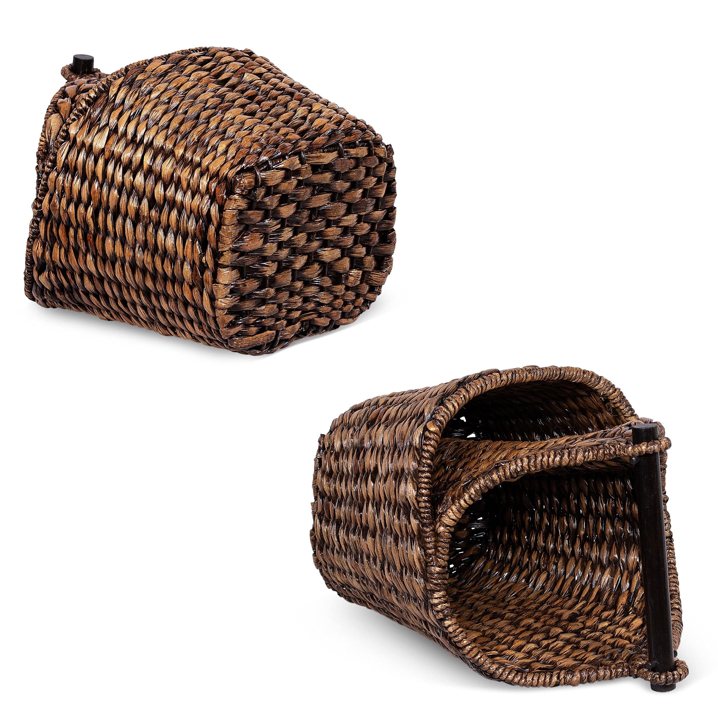 BIRDROCK HOME Handwoven Seagrass Bathroom Basket with Pocket - Natural Wicker Toilet Paper Holder & Organizer for Toiletries, Washcloths, Small Items - Grey Washed Wooden Storage Bin - Perfect for Bathroom, Spa, and Home Decor Organization