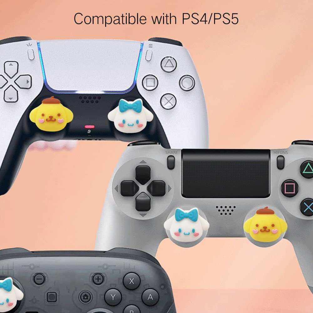 PERFECTSIGHT Cute Thumb Grip Caps for PS5, PS4, Xbox Series X/S, Xbox One, Switch PRO Controller - 4PCS Kawaii Soft Skin Rubber 3D Analog Thumbsticks Grips Joystick Cover with Big Ears - Enhance Gaming Comfort and Grip for Long Play Sessions