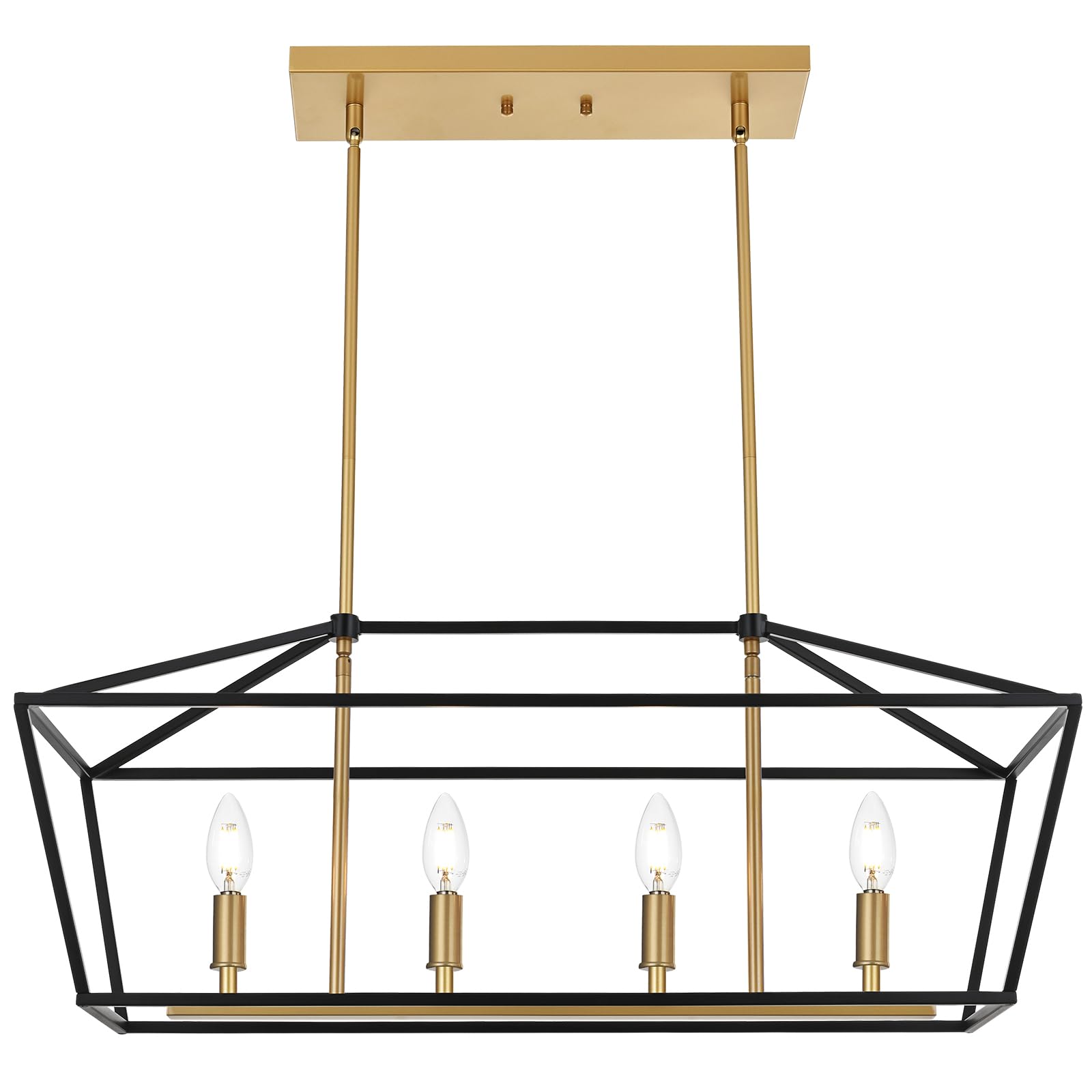 4-Light Farmhouse Linear Chandelier - Adjustable Height Kitchen Island Pendant Lighting for Dining Room, Breakfast Nook & Bar Counter | Modern Rustic Ceiling Light Fixture for Table Hanging