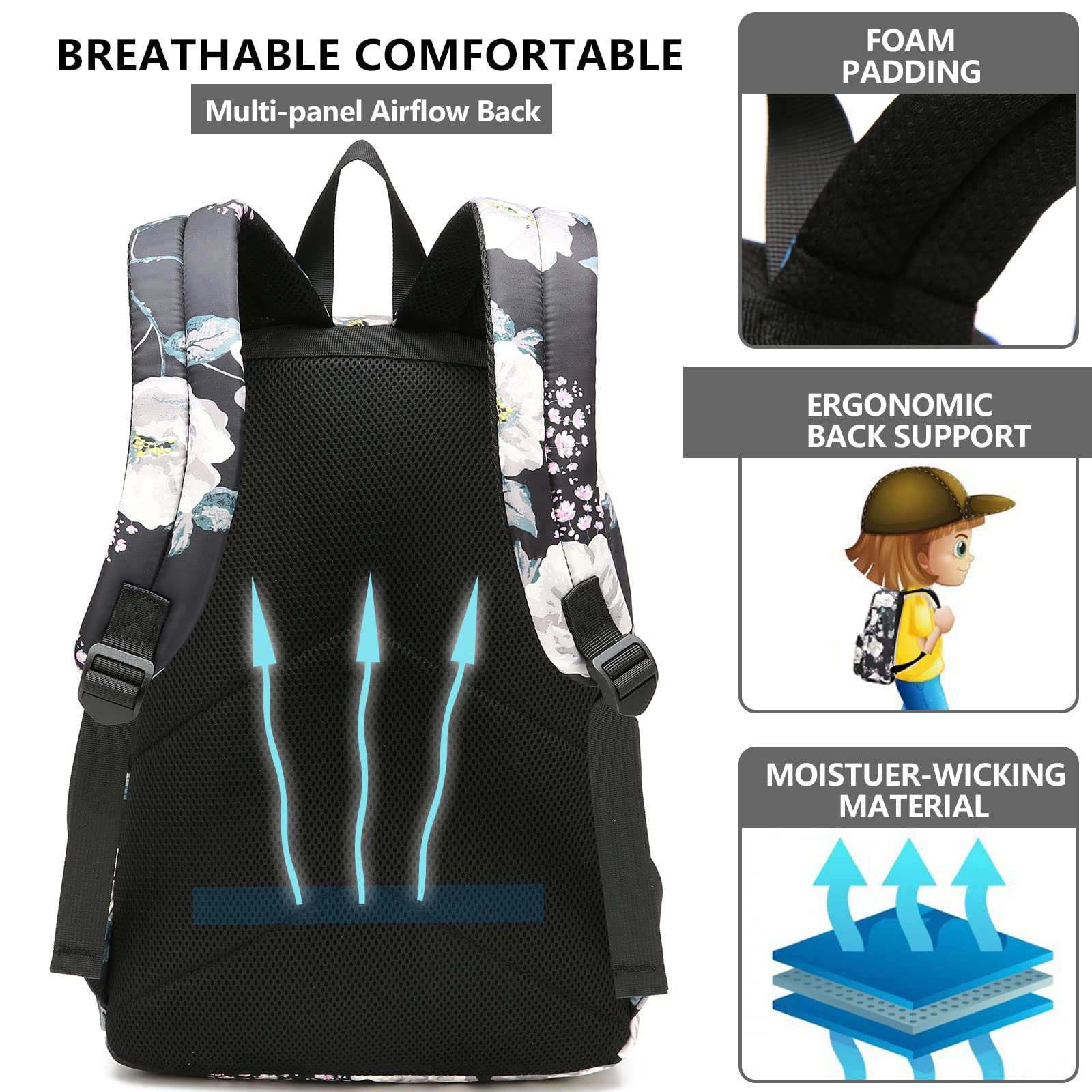 Stylish School Backpack for Teen Girls & Women - Durable Laptop Backpack for College, Travel & Work - Includes Lunch Bag & Pencil Case - Perfect for School, Commuting & Weekend Getaways