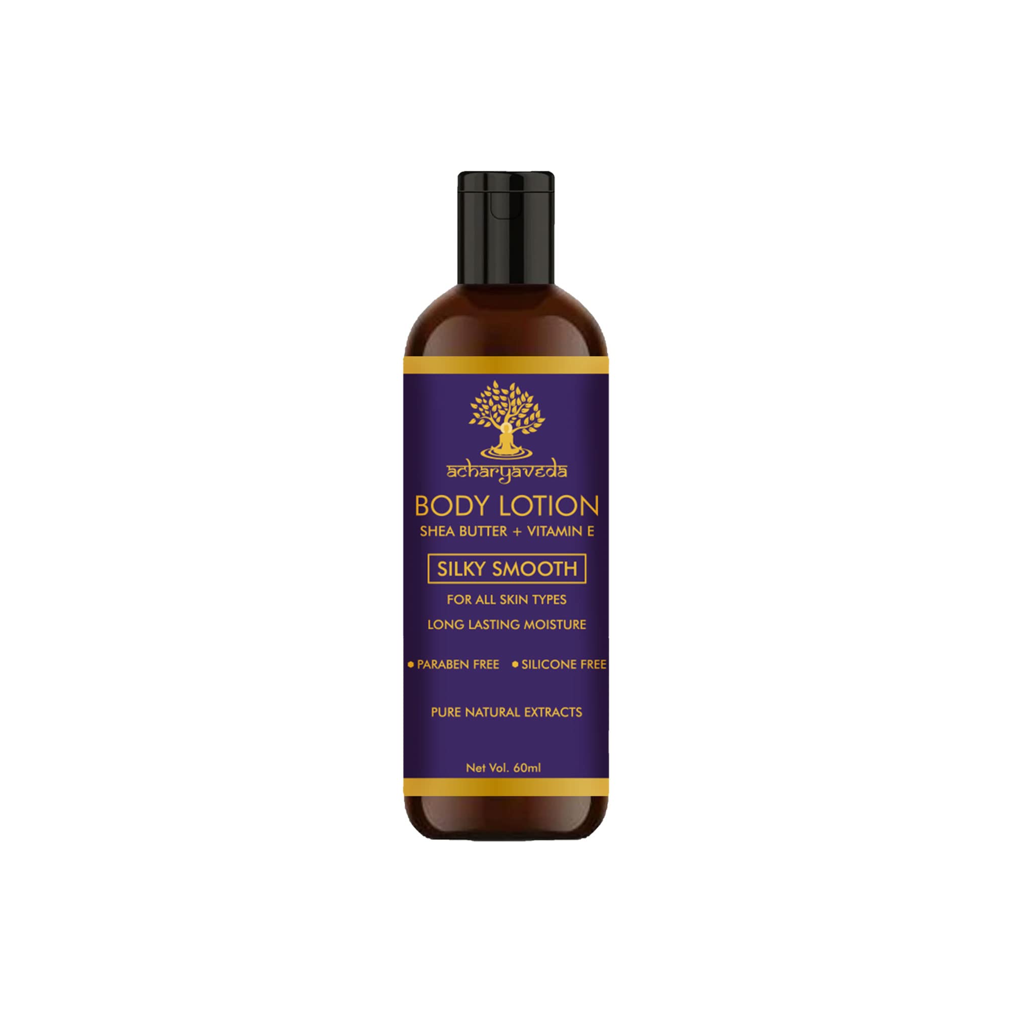 ACHARYAVEDA Silky Smooth Body Lotion for All Skin Types - 60ml Hydrating Moisturizer with Natural Ingredients | Perfect for Daily Use, Dry Skin Relief & Spa-Like Luxury at Home