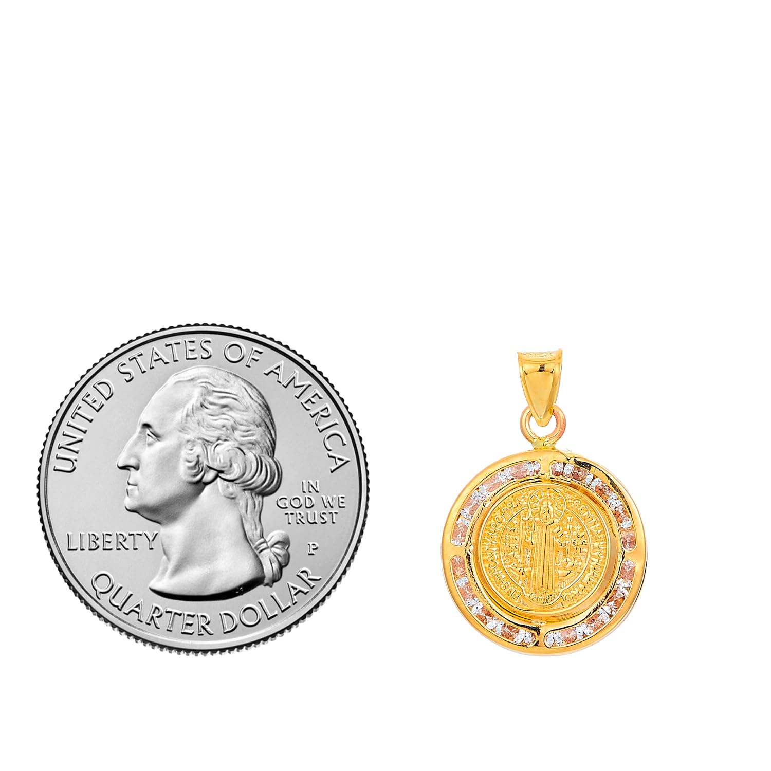 14K Real Yellow Gold CZ Double Face San Benito Charm Pendant - Elegant Necklace for Women, Perfect for Gifts, Parties, and Everyday Wear