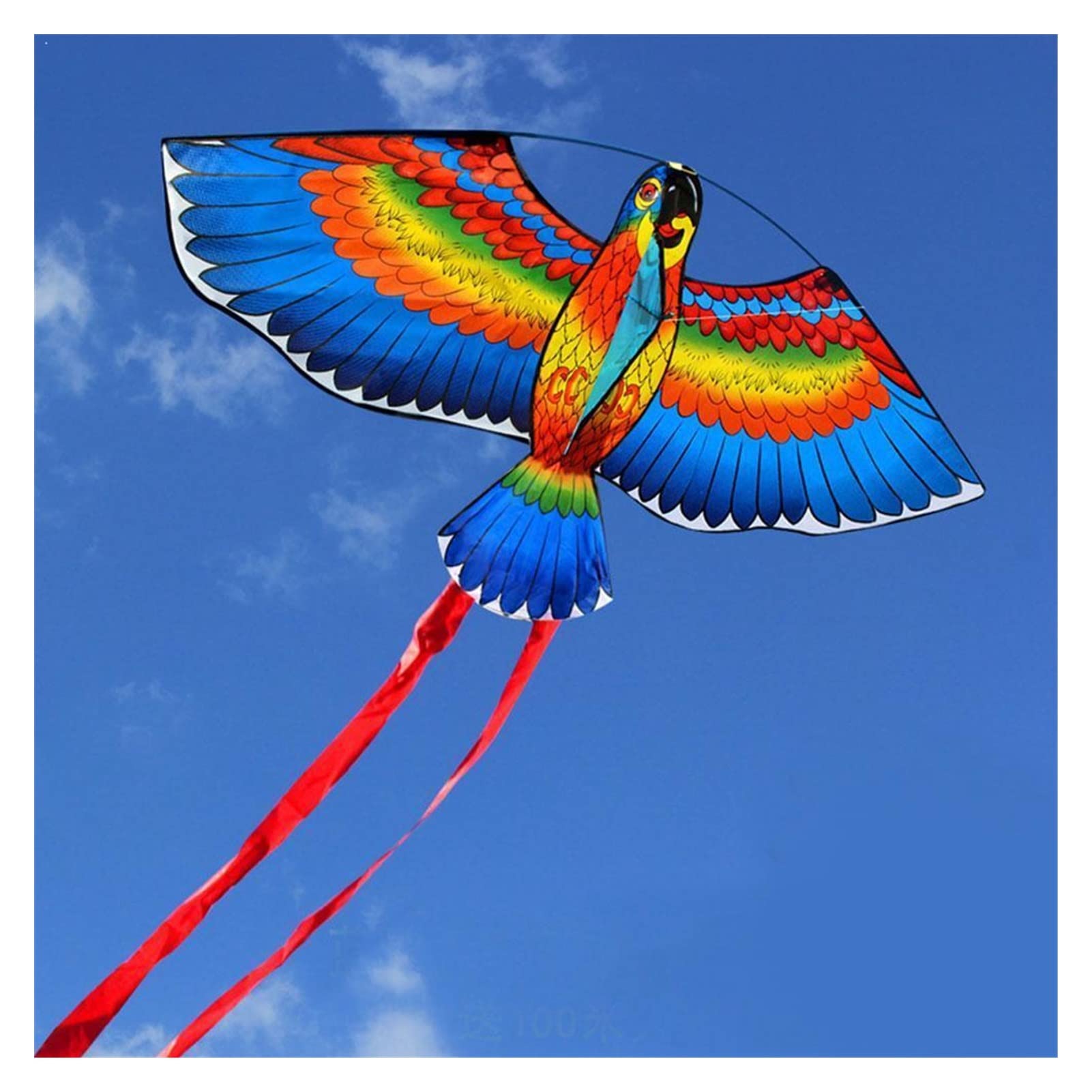 Colorful 1.1m Cartoon Parrot Kite with Plastic Handle - Single Line Flying Toy for Kids - Outdoor Bird Kite for Beach, Park & Family Fun - Green Parrot Design