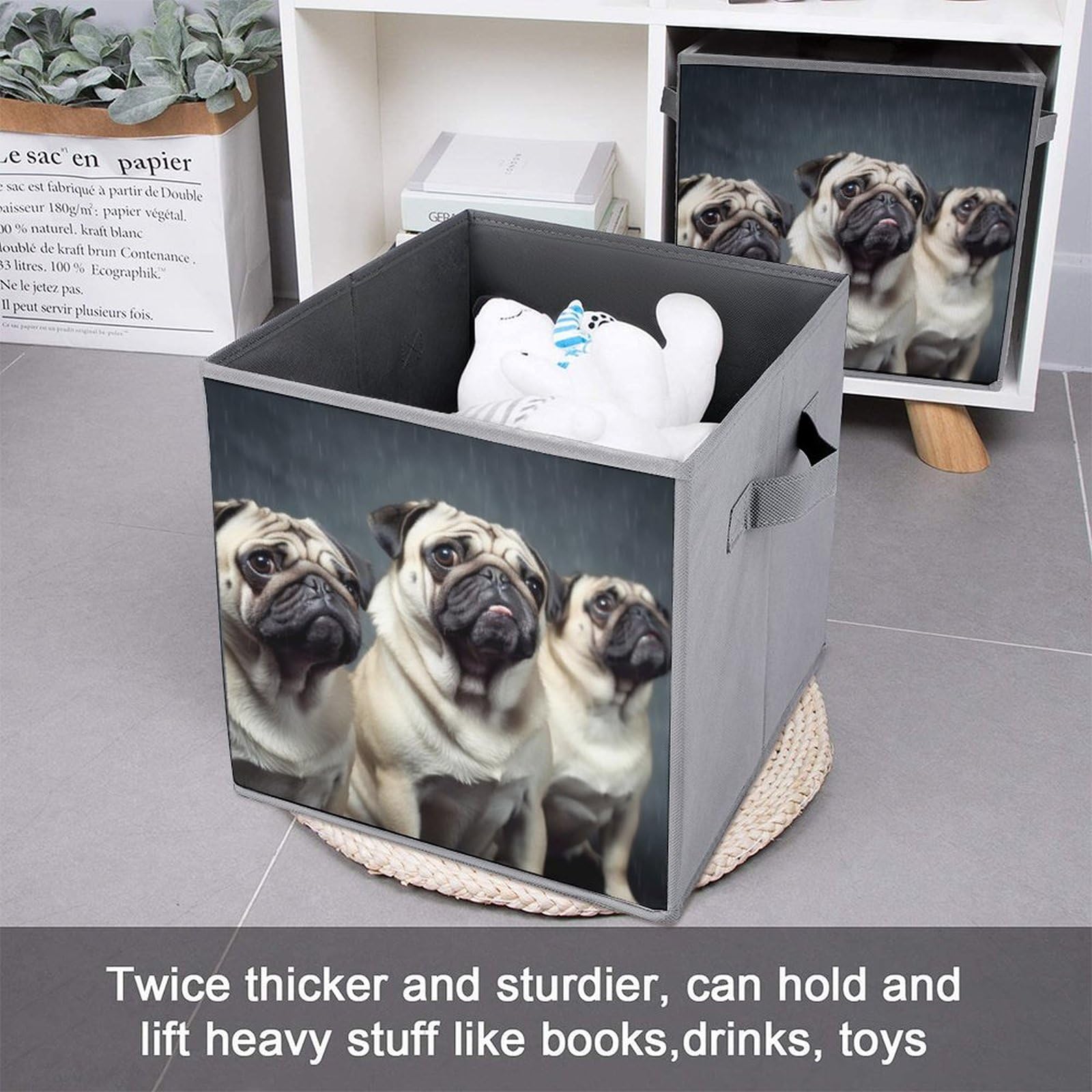 6-Pack Funny Pug Dog Collapsible Storage Bins with Handles - Large Closet Organizer Baskets for Clothing, Toys & Home Organization | Perfect for Bedroom, Nursery & Dorm Storage Solutions
