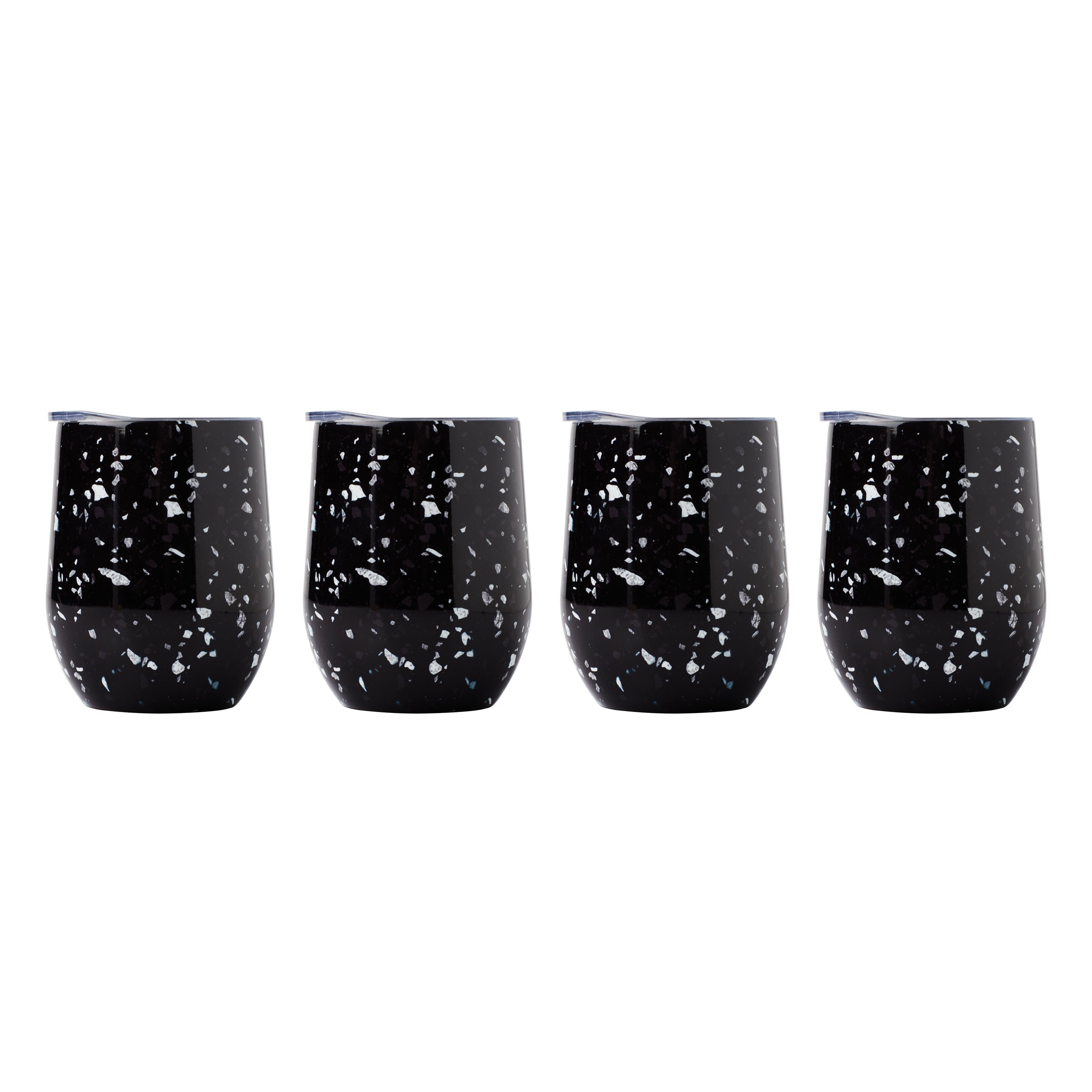 Premium Insulated Terrazzo Wine Tumblers Set of 4 - 16oz Stainless Steel Cups with Lid & Straw - Perfect for Chilled Cocktails, Iced Coffee & Outdoor Parties