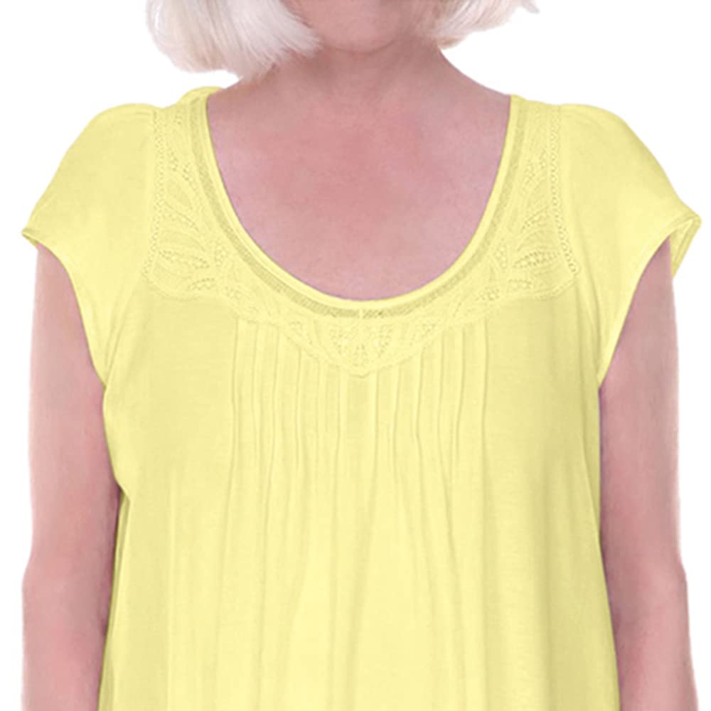Women's Open Back Nightgown 3-Pack - 100% Cotton Cap Sleeve Nightgowns with Lace Yoke - Comfortable Nursing Home Gown in Yellow - Perfect for Elderly Care, Hospital Stay & Postpartum Recovery