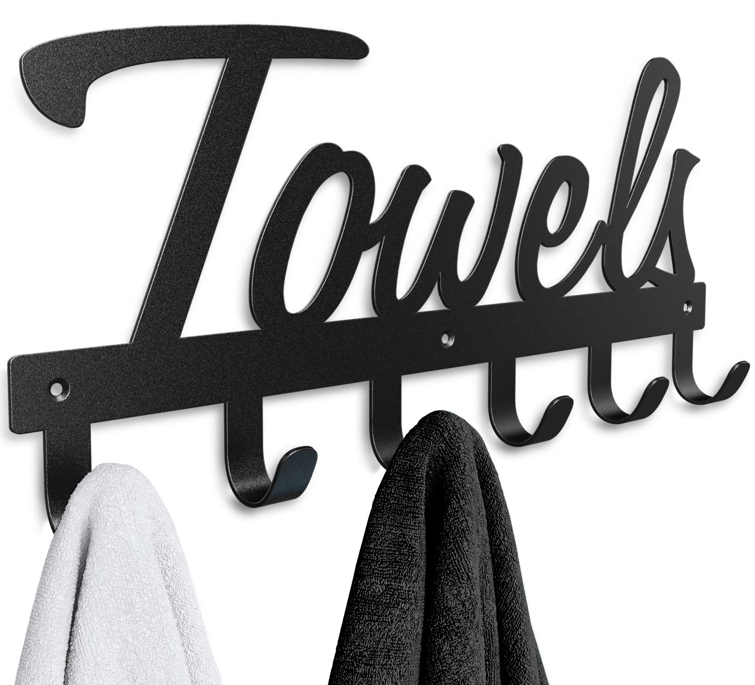 Livelab Wall Mounted Towel Rack - 6 Hook Black Metal Bathroom Towel Holder - Space Saving, Waterproof & Rustproof - Easy Installation Bathroom Organizer - Perfect for Small Bathrooms, Apartments & Spa Decor