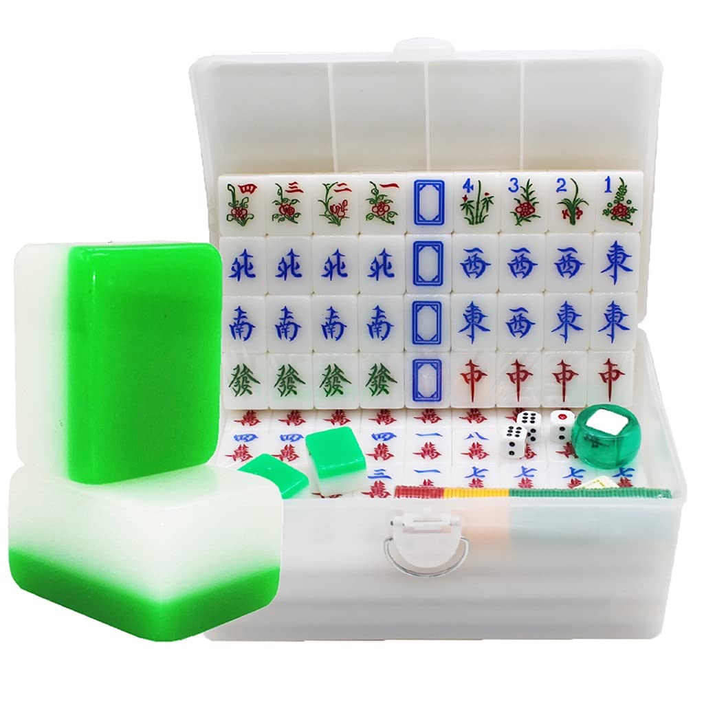 Premium Acrylic Mahjong Set with 144 Engraved Tiles & 3 Dice - Classic Chinese Travel Game for Parties, Family Gatherings & Gift Giving (Size 39#) | Portable Tabletop Game for Adults & Seniors