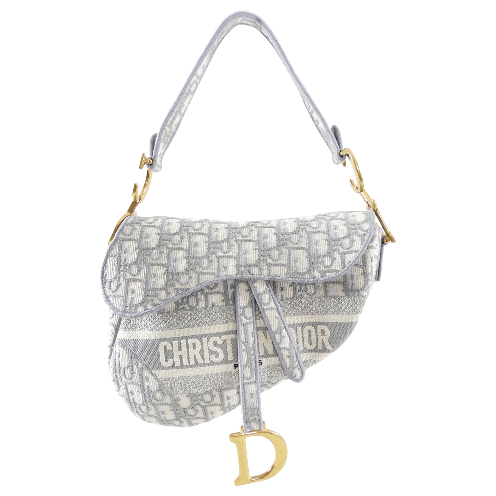 Christian Dior Large Light Grey Oblique Jacquard Saddle Bag - Luxury Designer Handbag for Women, Perfect for Work, Travel & Evening Events