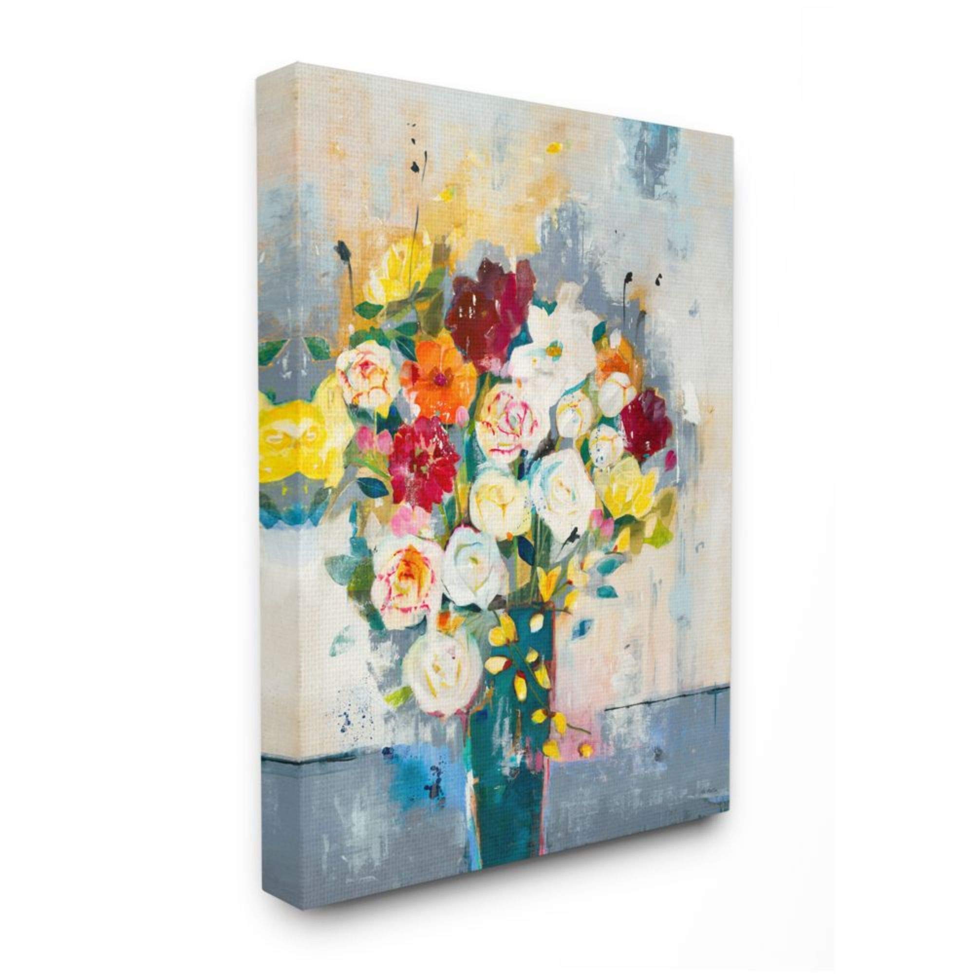 Stupell Industries Colorful Abstract Spring Bouquet Canvas Wall Art - Roses and Daisies Floral Painting, 36