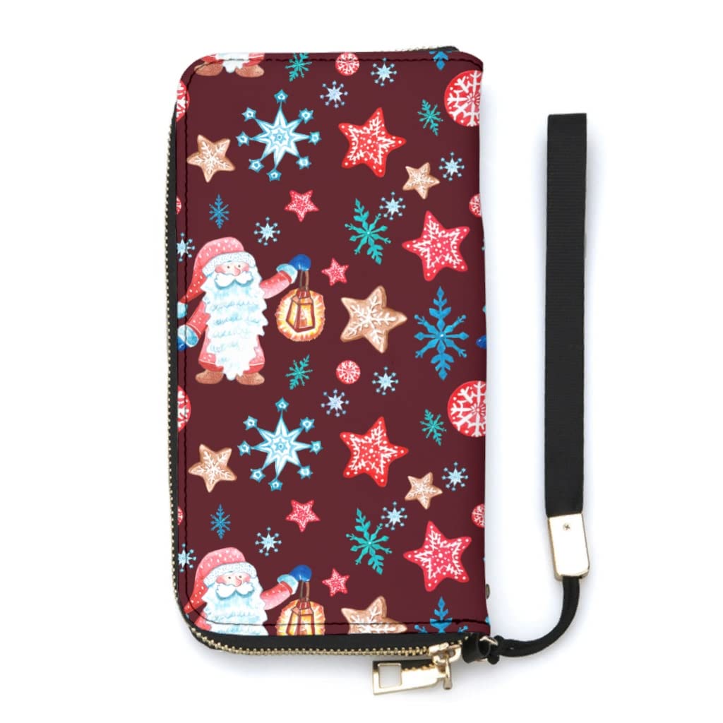 Christmas Santa Claus Women's Zip Around Wallet - Cute Clutch Purse with Card Holder & Wristlet Strap for Phone & Shopping | Perfect Holiday Gift & Everyday Use