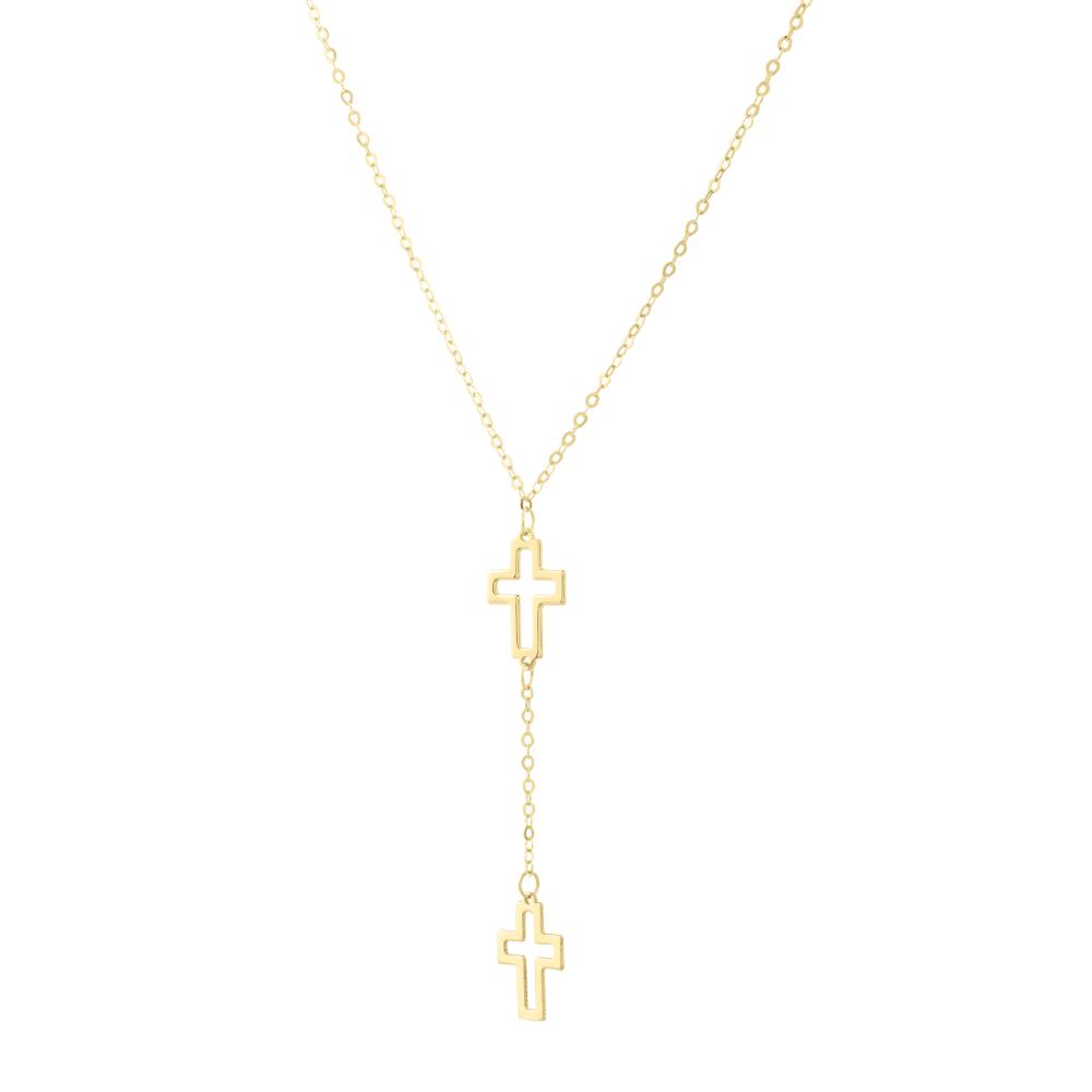 14K Gold Double Cross Pendant Necklace for Women - Elegant Religious Jewelry Gift for Baptism, Confirmation & Everyday Wear