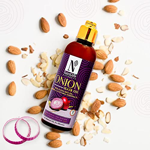 NutriGlow NATURAL'S Red Onion Seed Hair Oil for Hair Growth & Fall Control - Anti-Dandruff Treatment for Stronger, Healthier Hair - 100ml Bottle - Perfect for Daily Scalp Massage & Overnight Hair Care