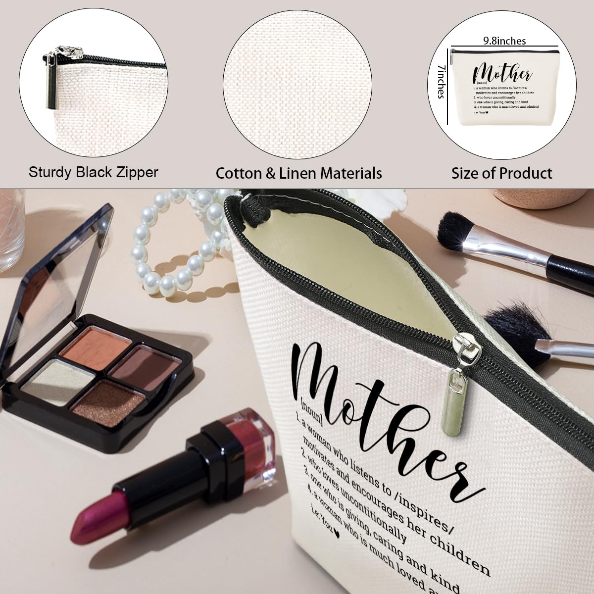 Stylish Cosmetic Makeup Bag for Women - Perfect Mother's Day, Birthday & Christmas Gift for Mom, Daughter to Mom Present - Travel Organizer Pouch for Makeup & Essentials