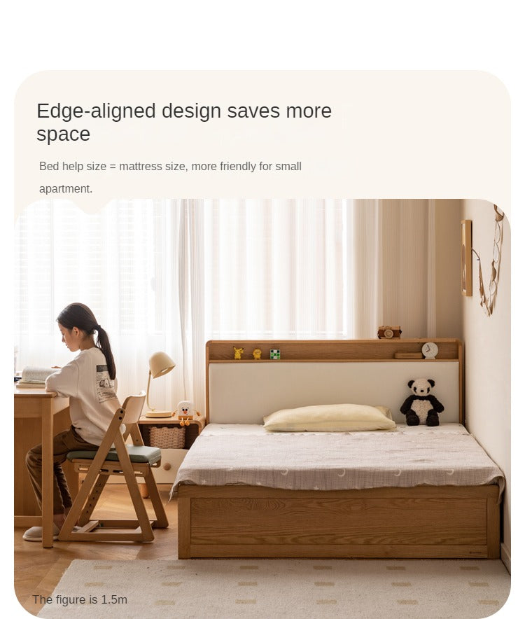 Solid Oak Wood Multifunctional Storage Bed with LED Lights - Perfect for Modern Bedrooms, Guest Rooms, and Small Space Living