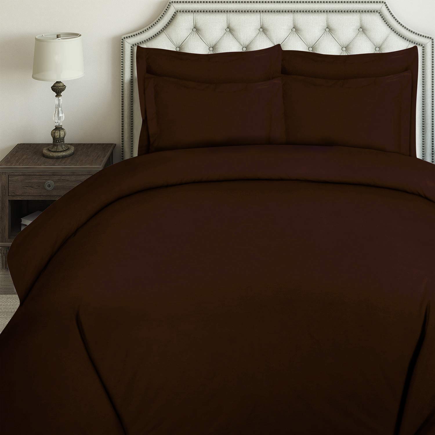 Grandeur Kooton 600 Thread Count 3-Piece Oversized Super King Size Chocolate Brown Duvet Cover Set | 100% Egyptian Cotton | Deep Pocket | Luxury Bedding for Master Bedroom & Guest Room