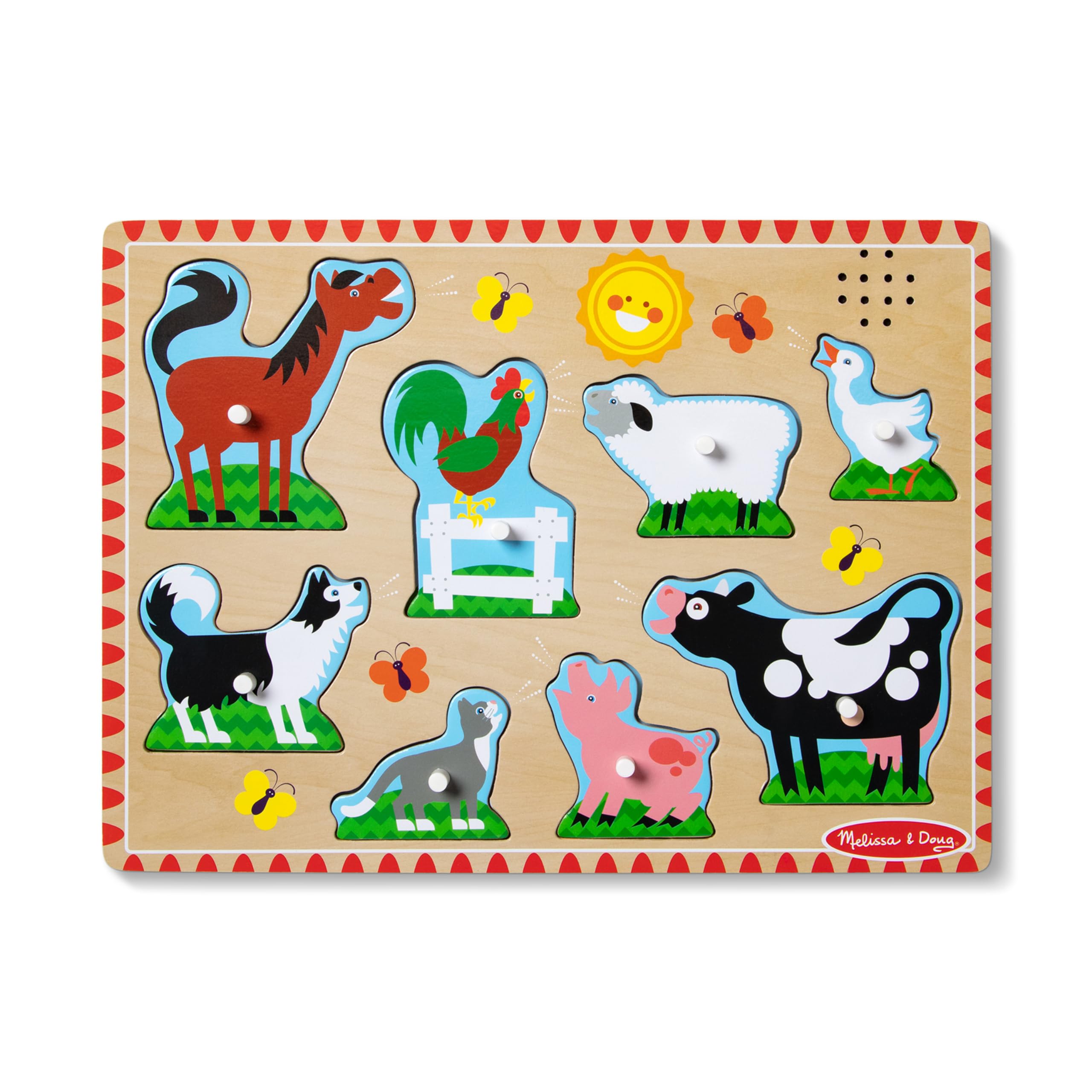 Melissa & Doug Farm Animals Sound Puzzle - Wooden Peg Puzzle with 8 Pieces & Realistic Animal Sounds - Educational Toddler Toy for Learning & Playtime Fun