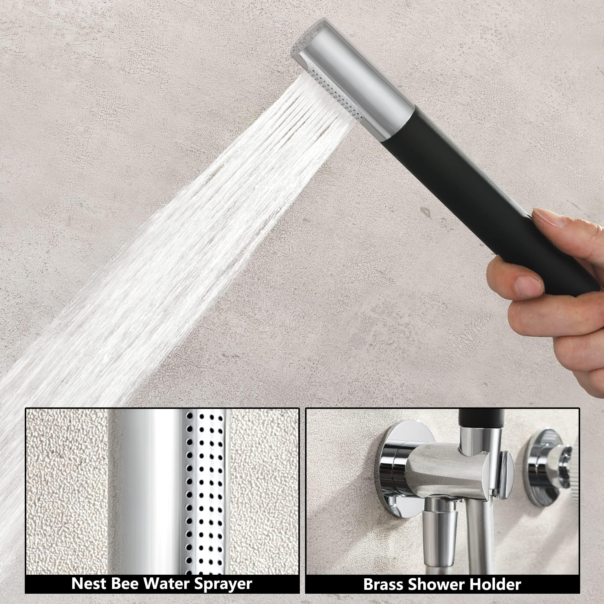 SKOWLL 8 Inch Industrial Shower Head System - Wall Mount Rain Shower Faucet Set with 3 Knobs & 2-Function Valve Kit, Polished Chrome - Perfect for Modern Bathroom & Spa-Like Shower Experience